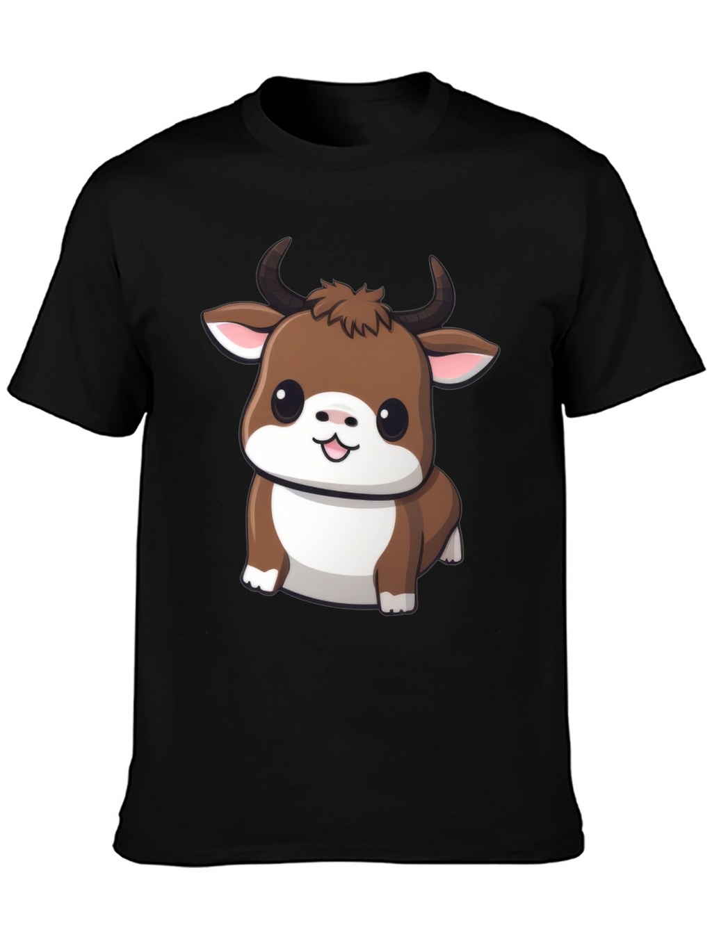 Cute Bull Cartoon Black T-Shirt