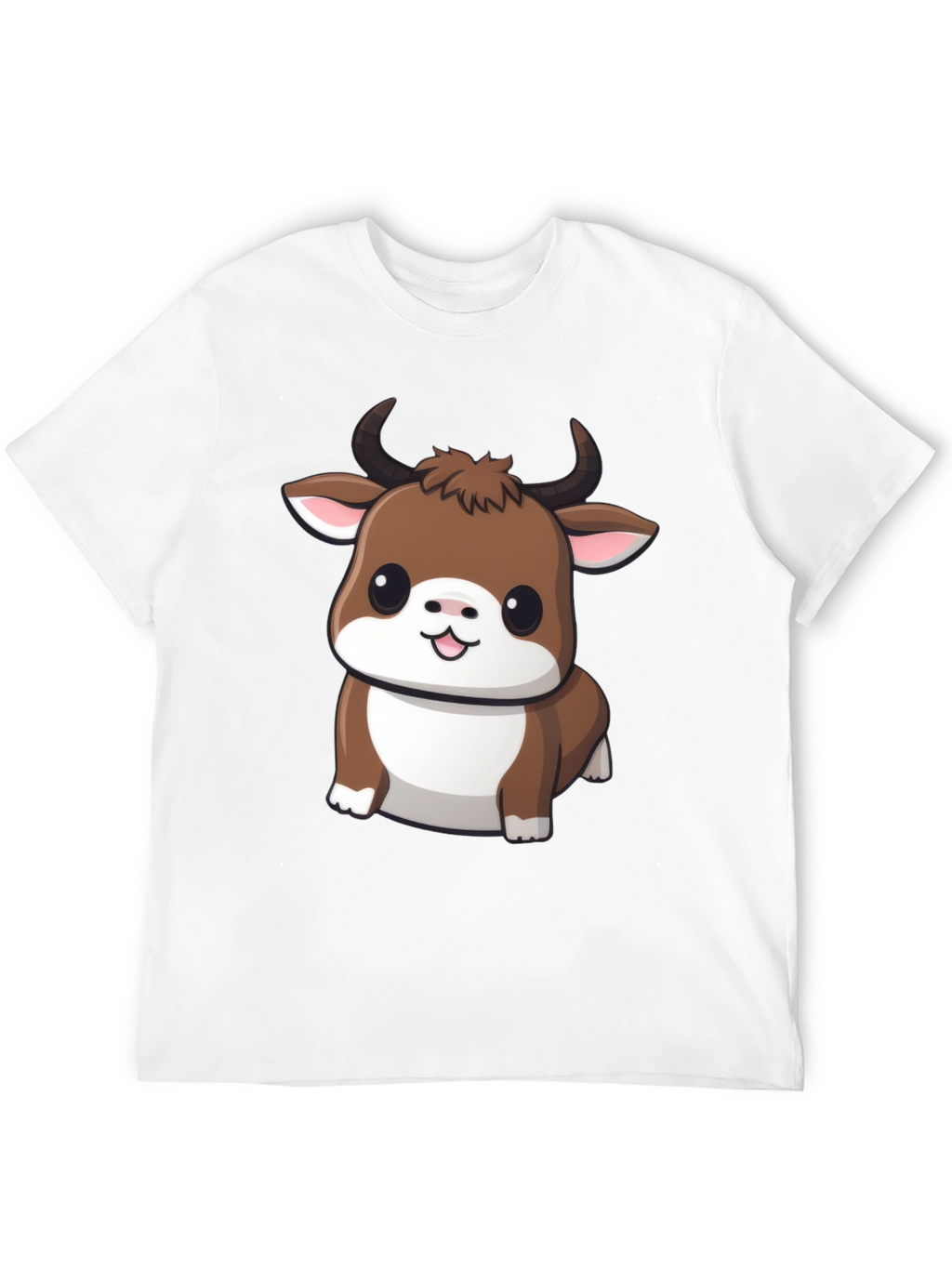 Cute Bull Cartoon Black T-Shirt