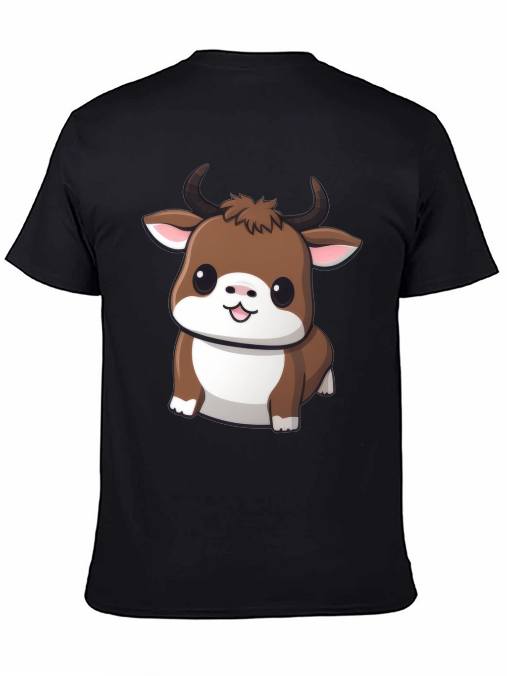Cute Bull Cartoon Black T-Shirt