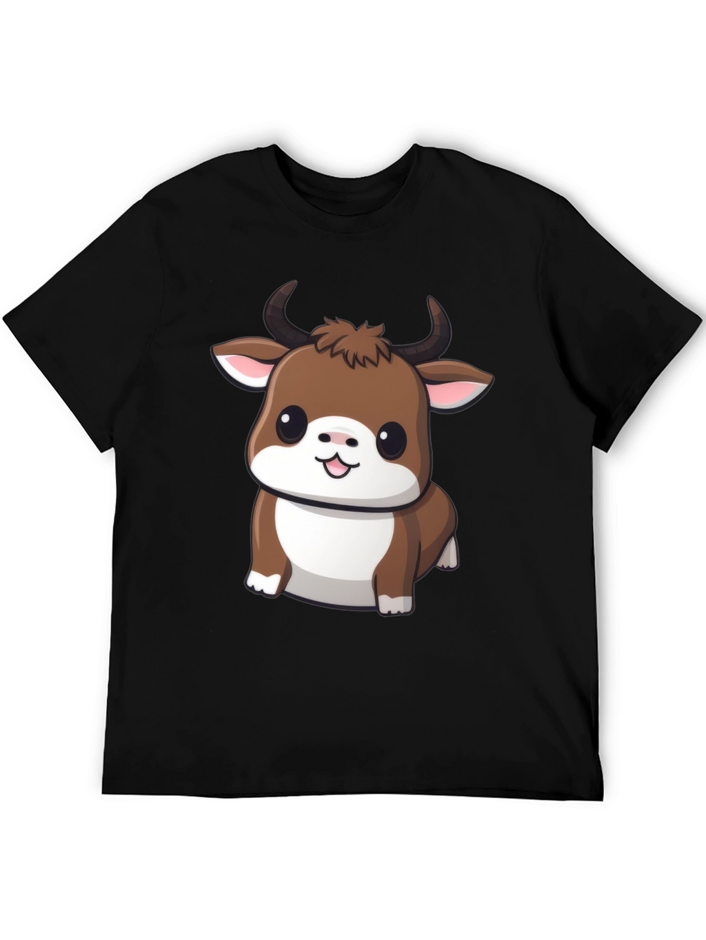 Cute Bull Cartoon Black T-Shirt