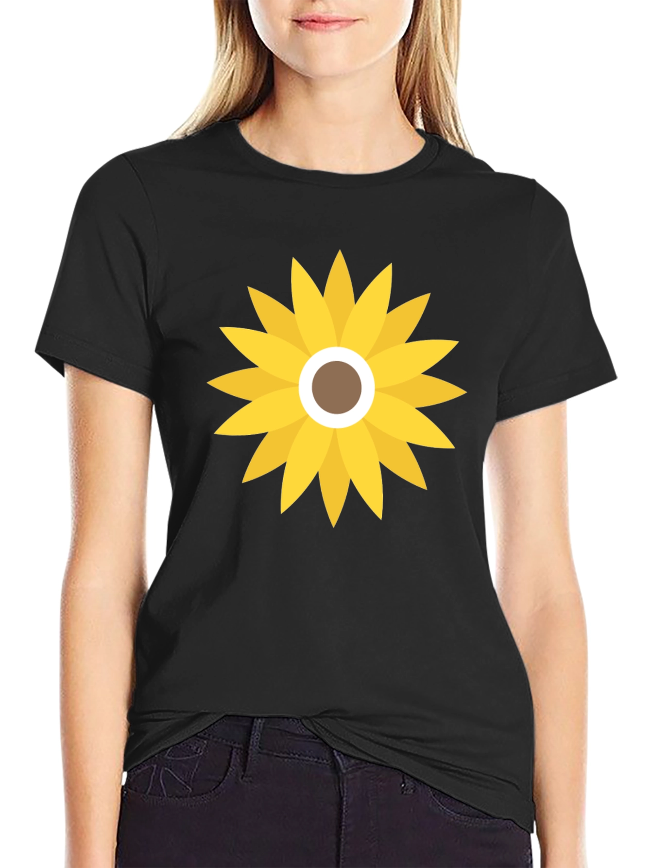 Sunflower Graphic Print Black T-Shirt