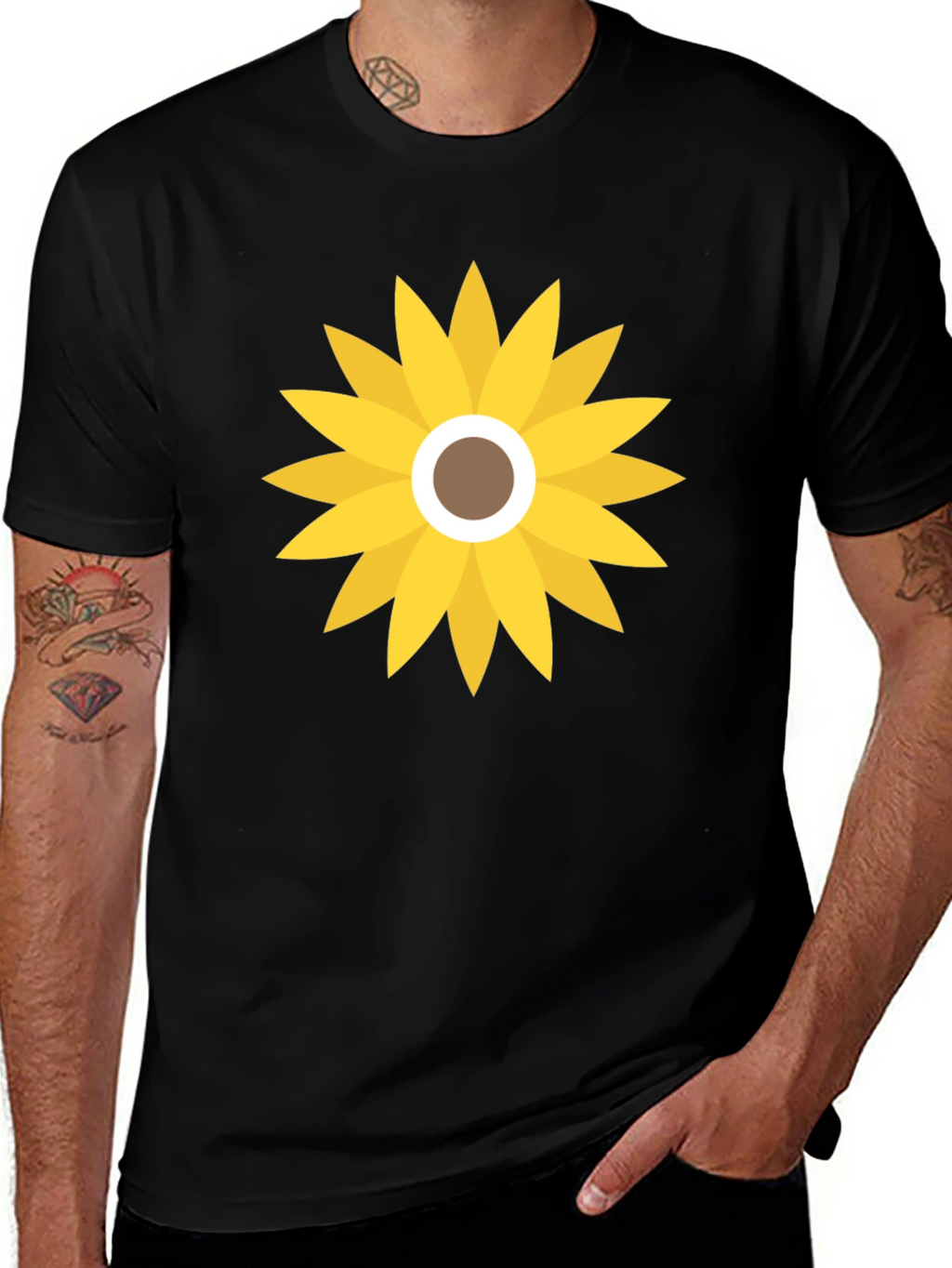 Sunflower Graphic Print Black T-Shirt