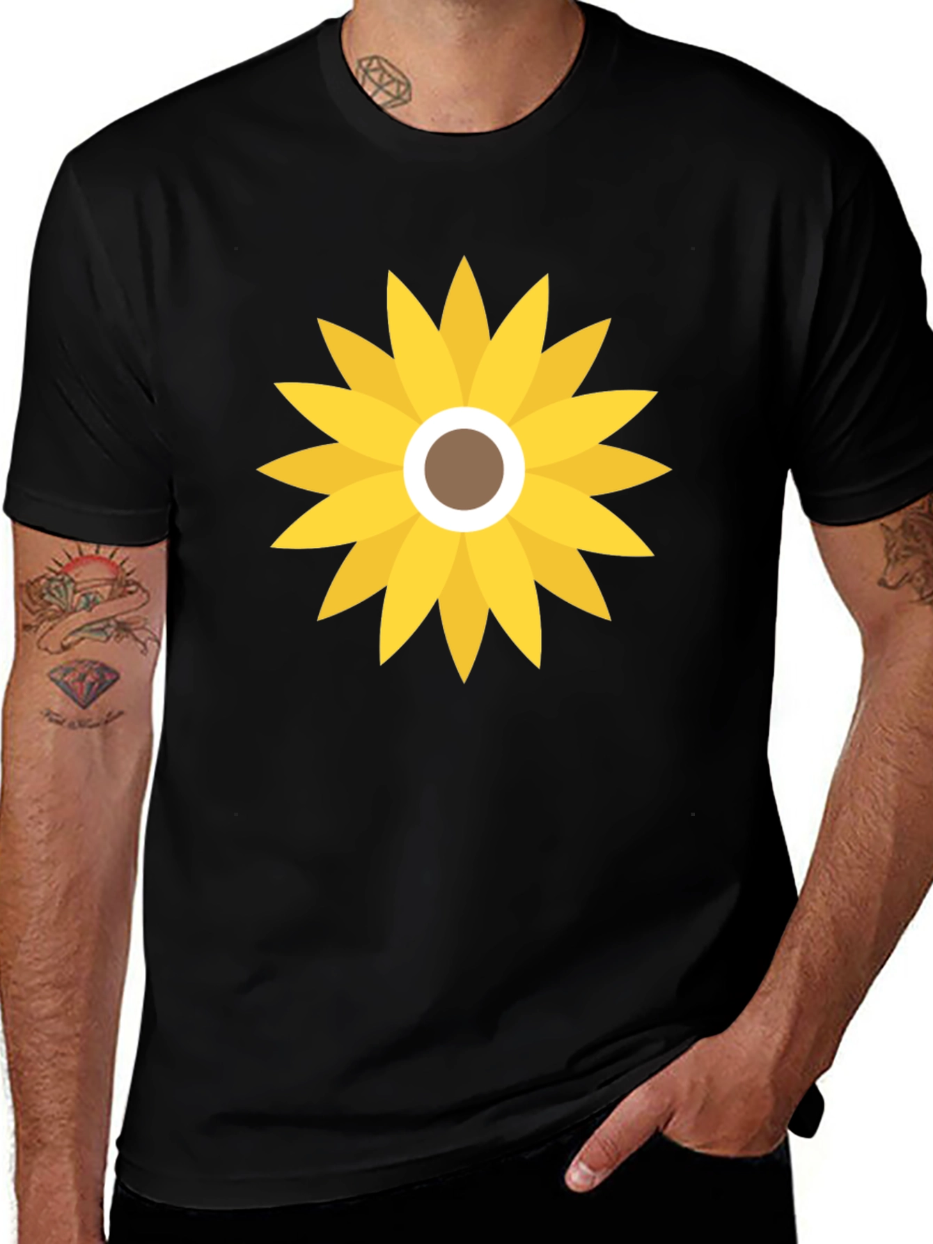Sunflower Graphic Print Black T-Shirt