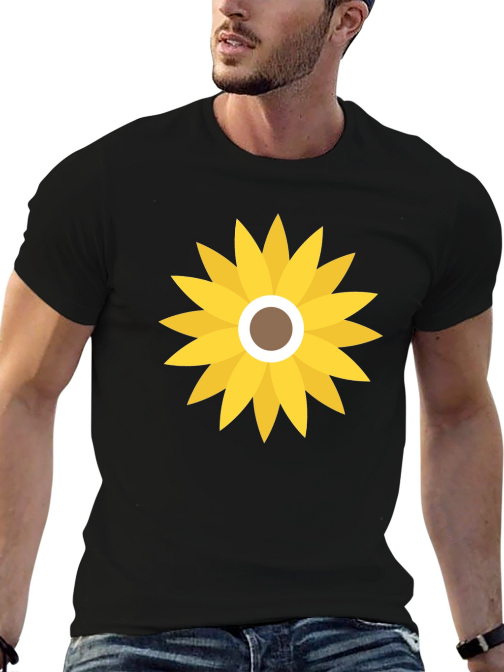 Sunflower Graphic Print Black T-Shirt