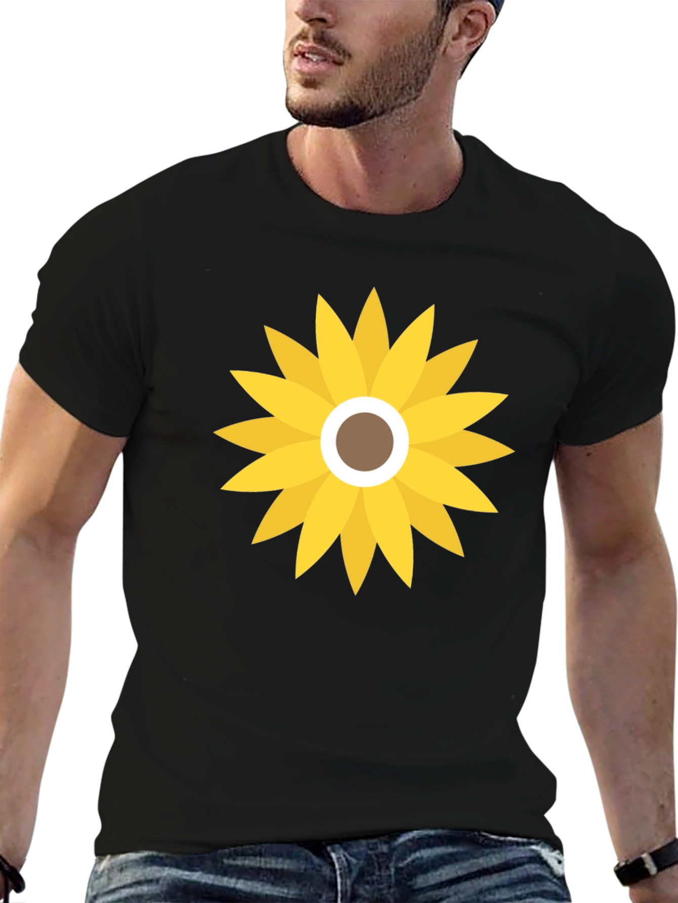 Sunflower Graphic Print Black T-Shirt