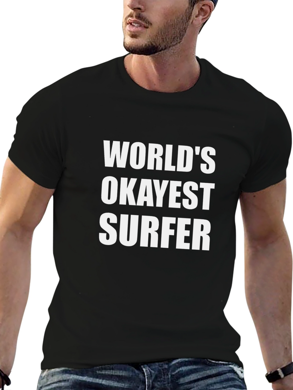 Worlds Okayest Surfer Black Graphic Tee
