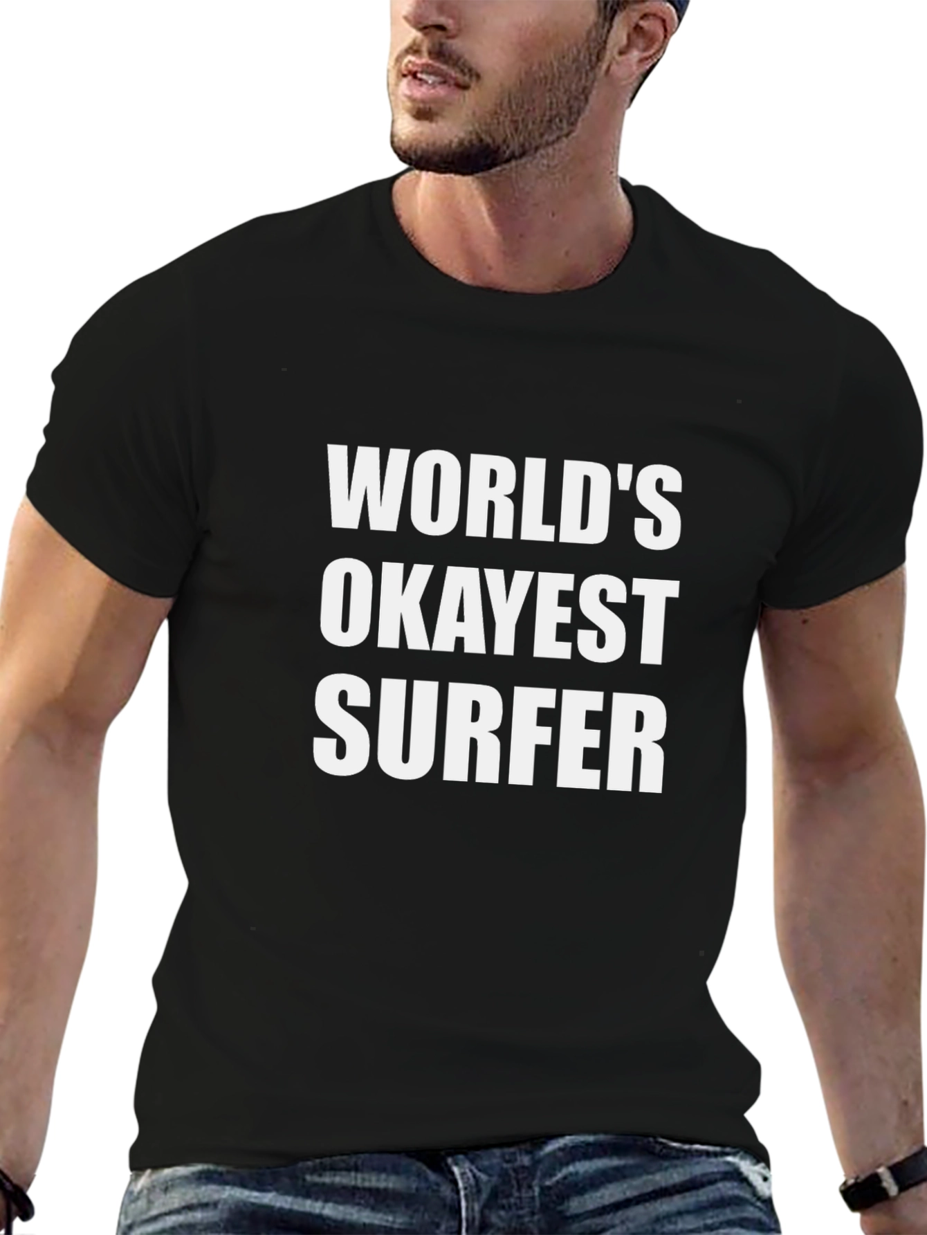 Worlds Okayest Surfer Black Graphic Tee