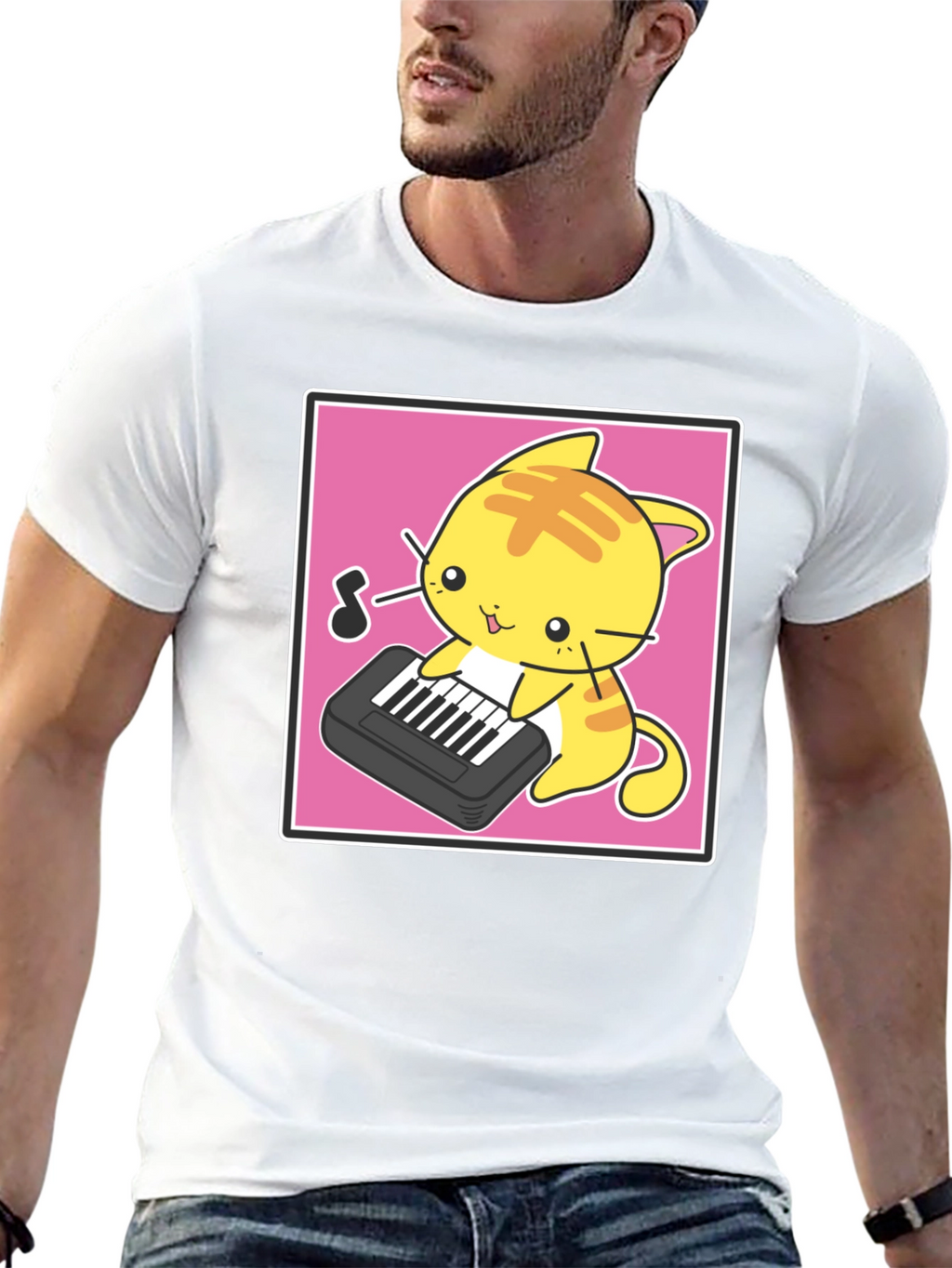 Kawaii Cat Playing Piano T-Shirt