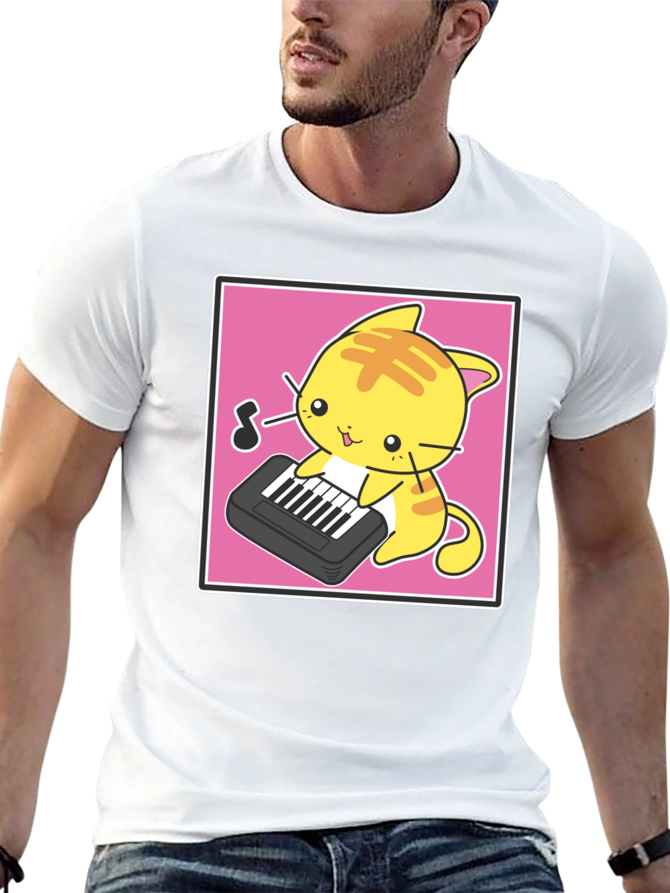 Kawaii Cat Playing Piano T-Shirt