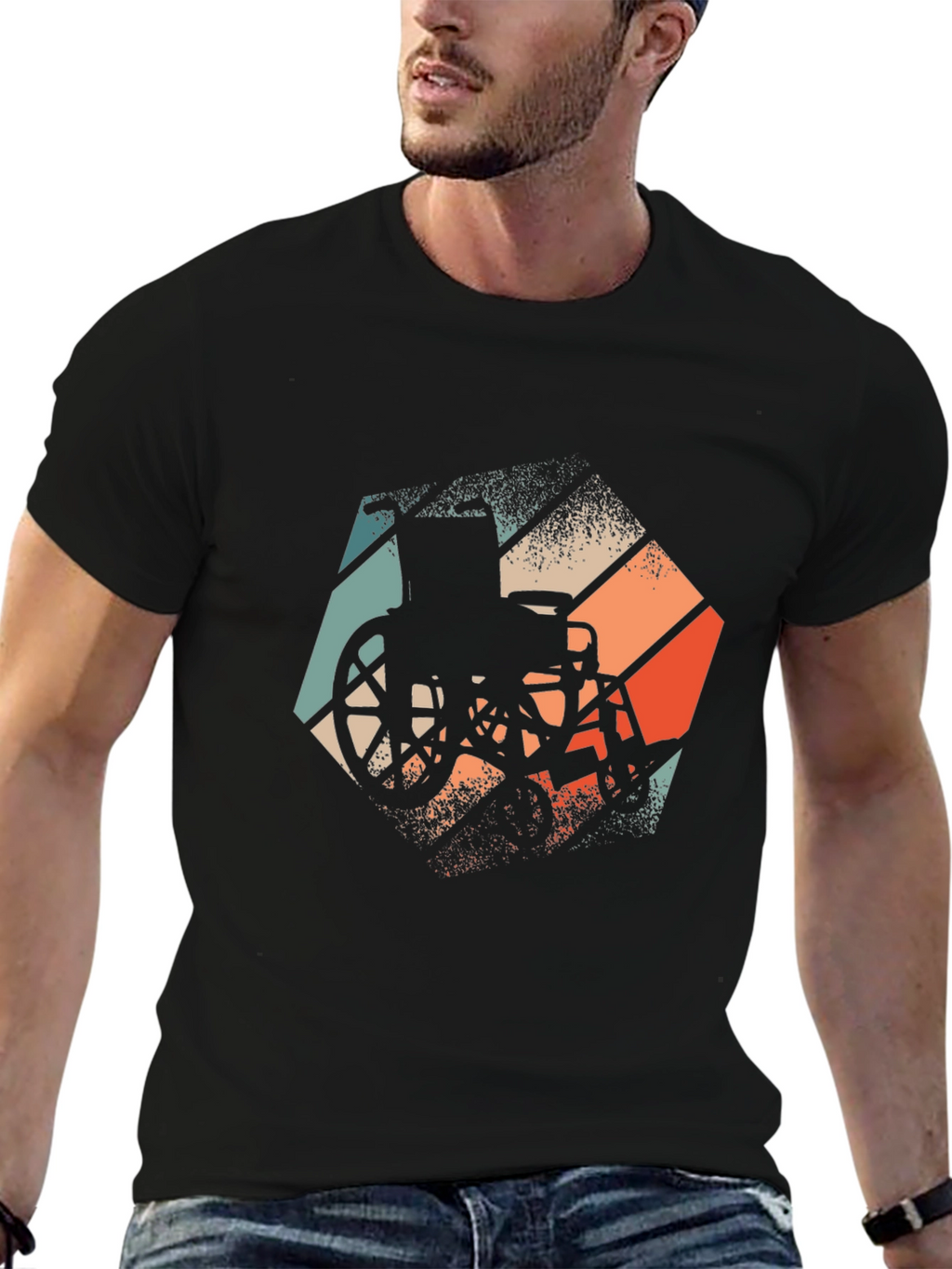 Retro Wheelchair Graphic Tee - Black Unisex T-Shirt