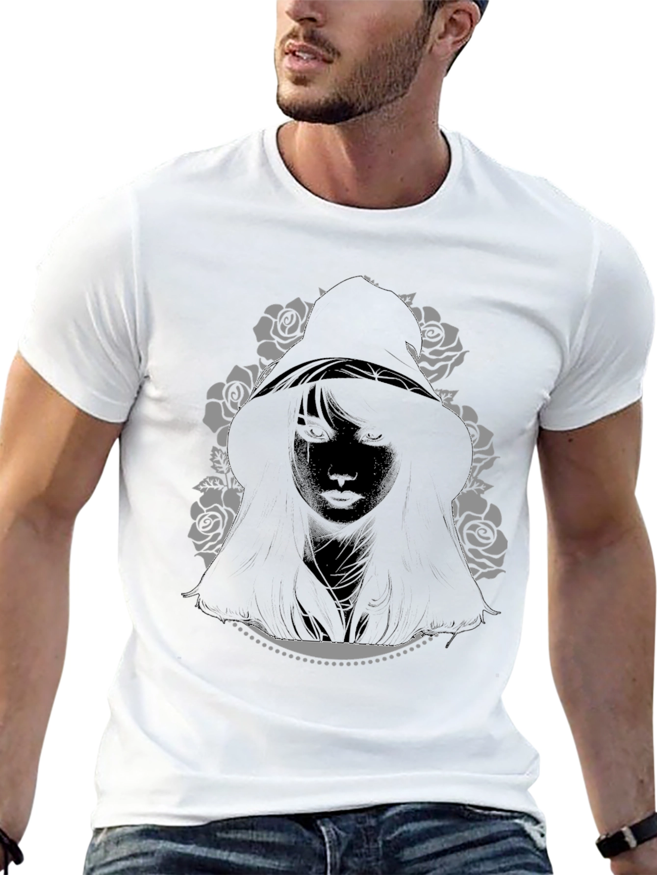 Hooded Woman Graphic Tee - Black