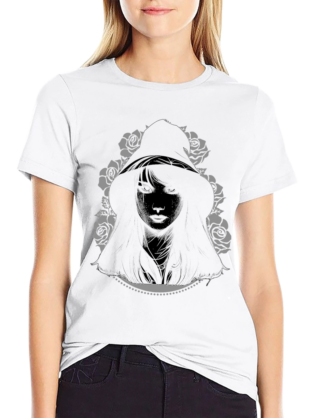 Hooded Woman Graphic Tee - Black