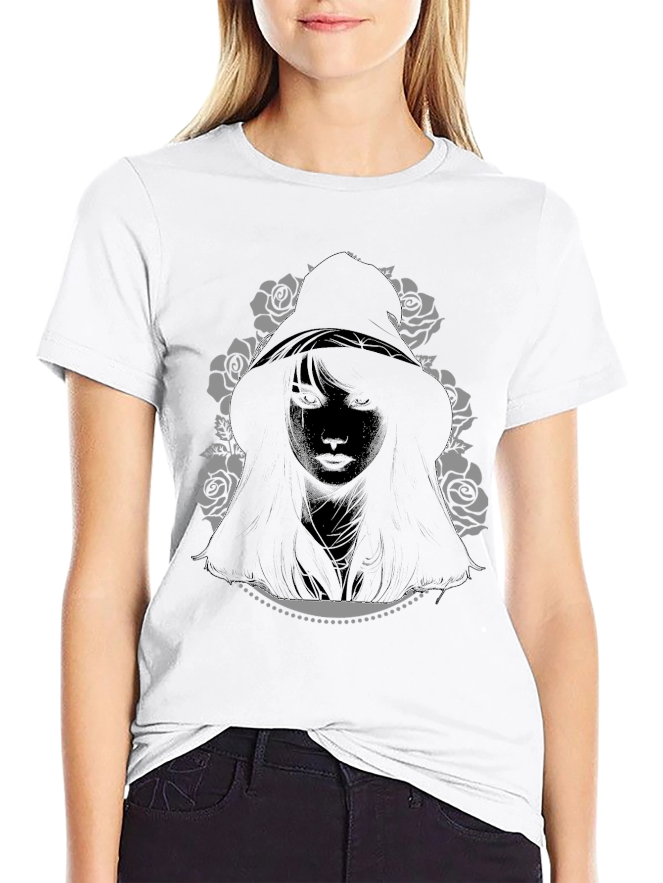Hooded Woman Graphic Tee - Black