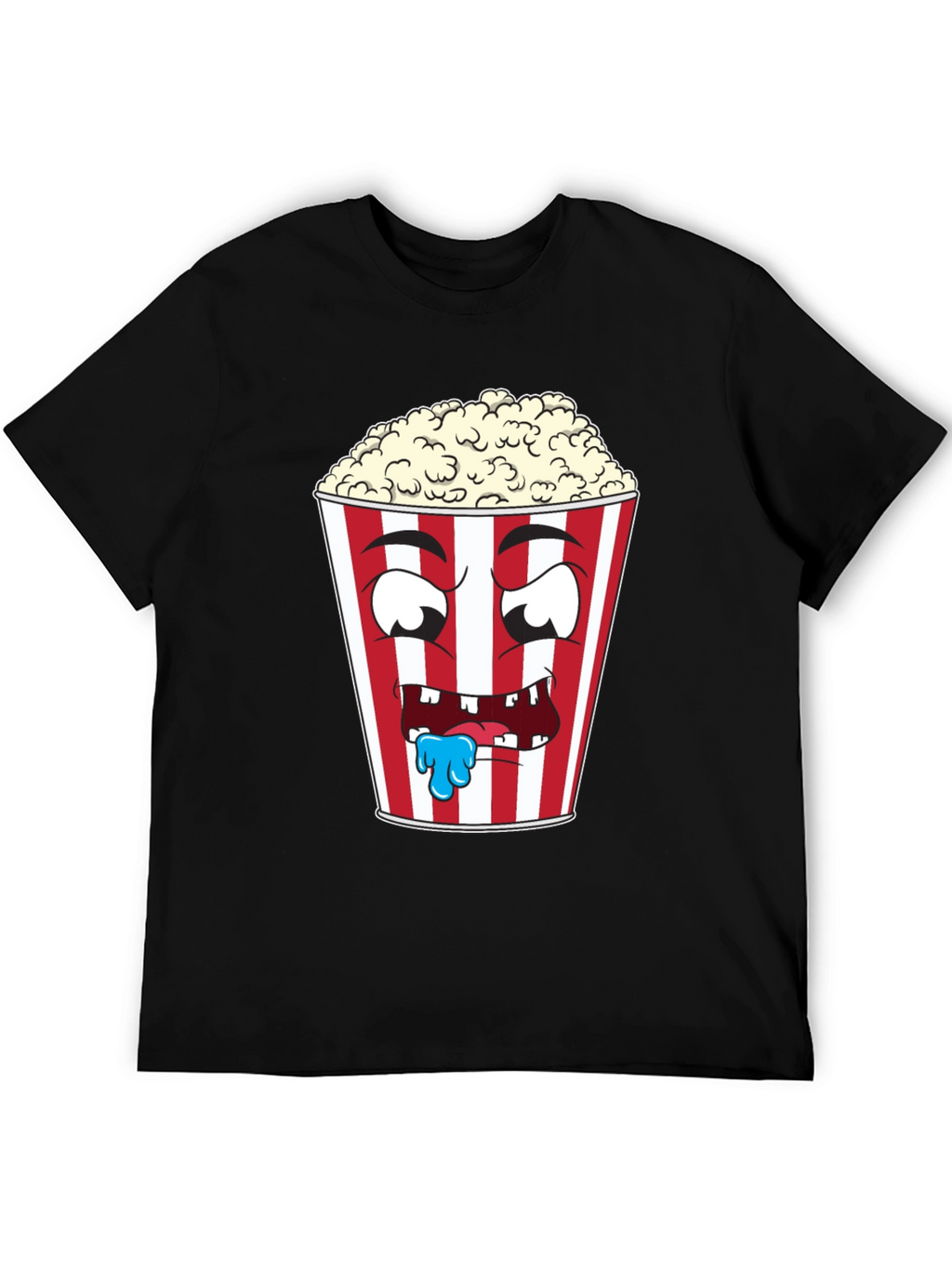 Funny Popcorn Cartoon Graphic Black T-Shirt