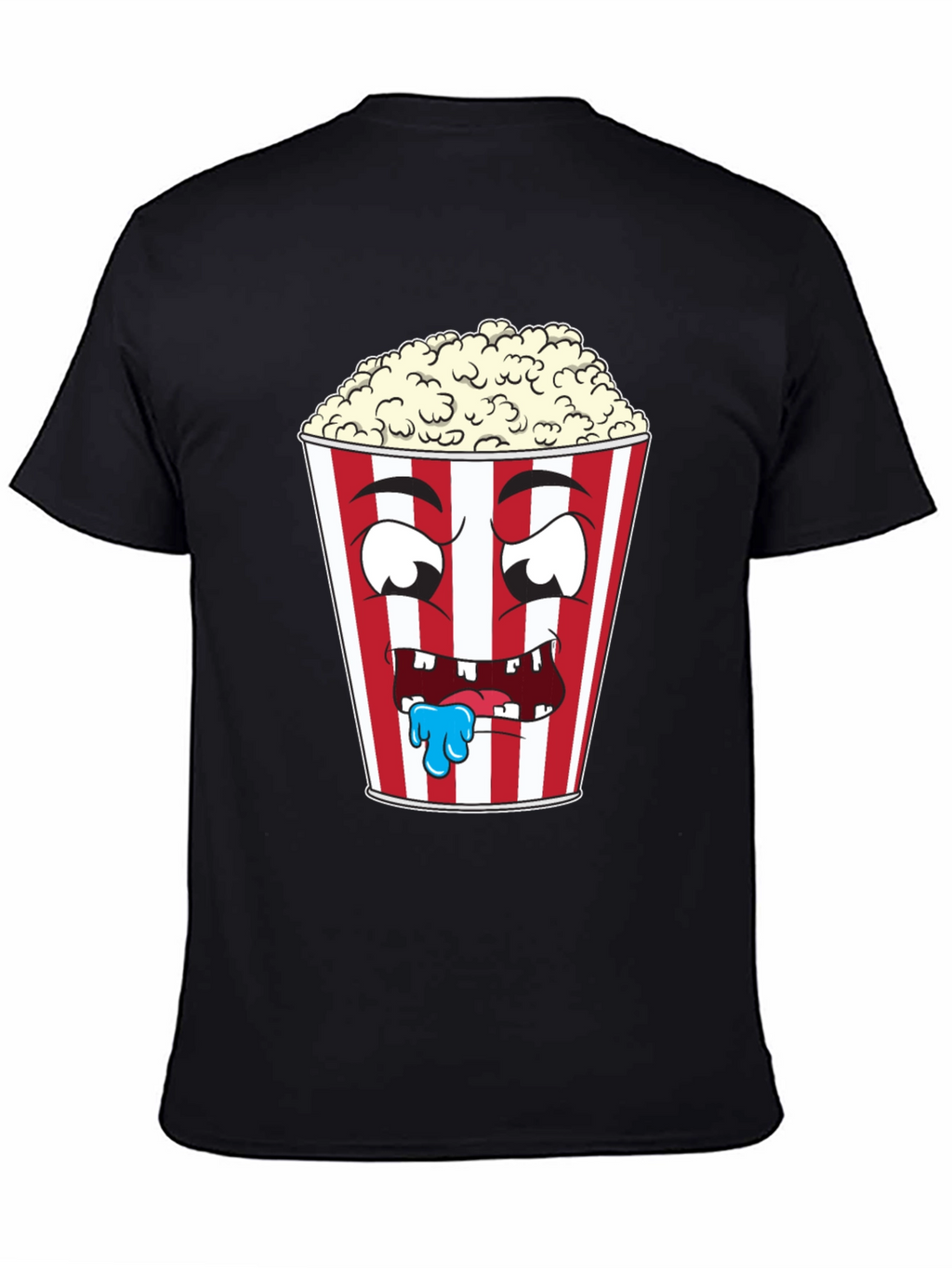 Funny Popcorn Cartoon Graphic Black T-Shirt