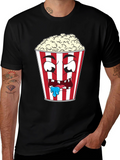 Funny Popcorn Cartoon Graphic Black T-Shirt