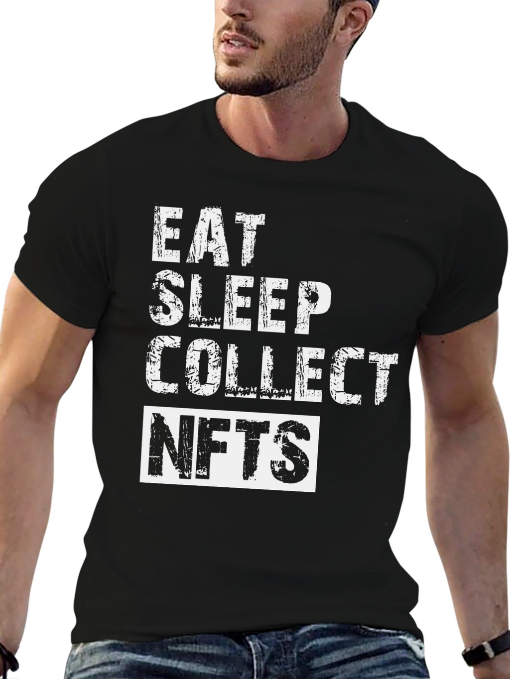 Eat Sleep Collect NFTs Black Graphic T-Shirt
