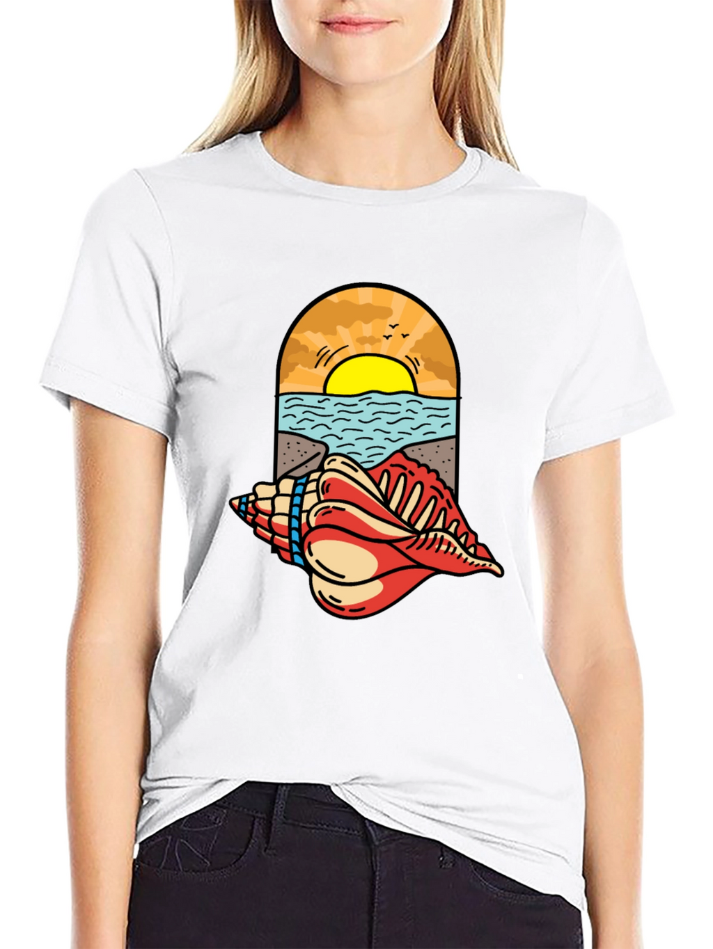 Ocean View Seashell Graphic Tee - Black