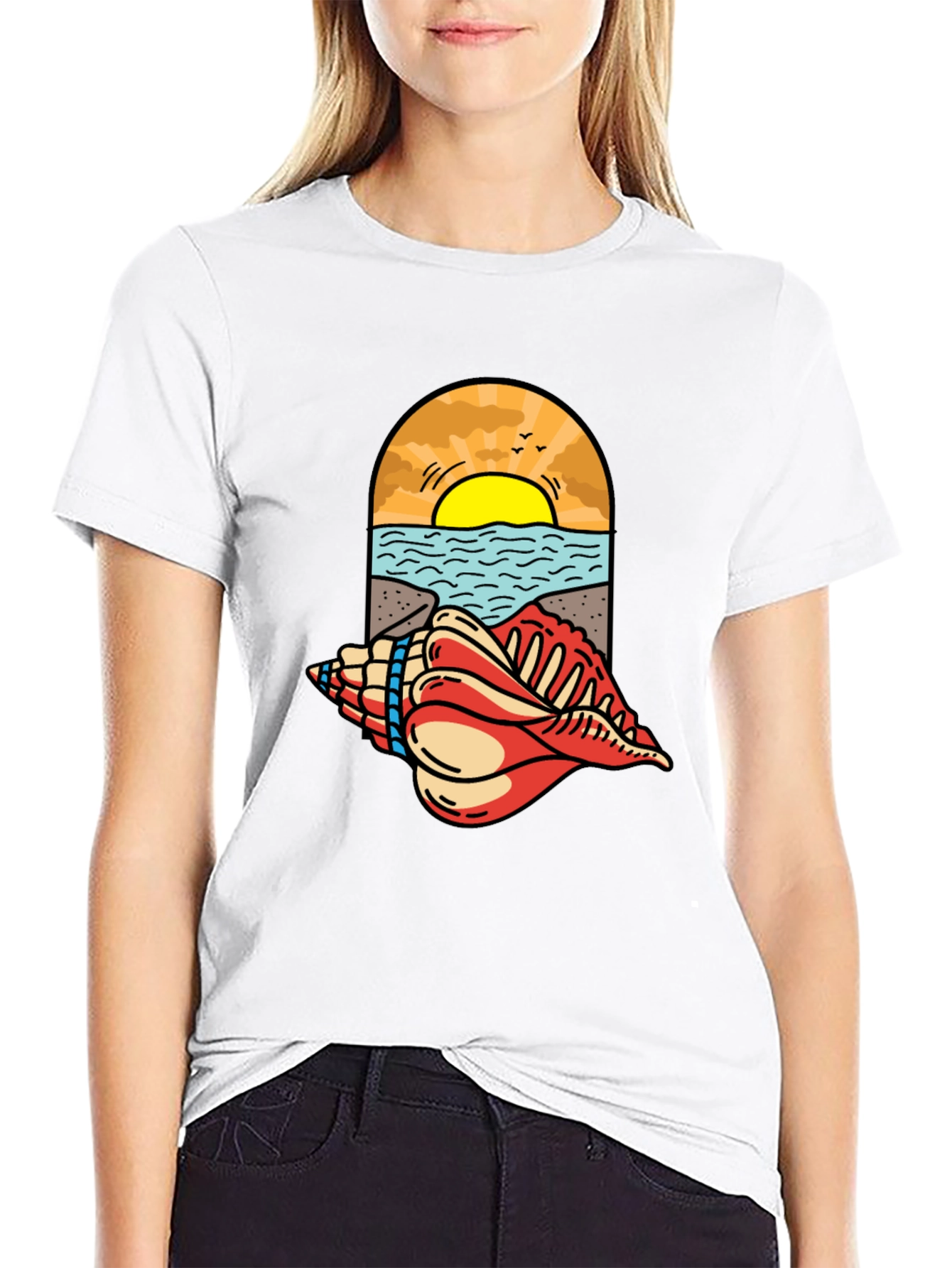 Ocean View Seashell Graphic Tee - Black