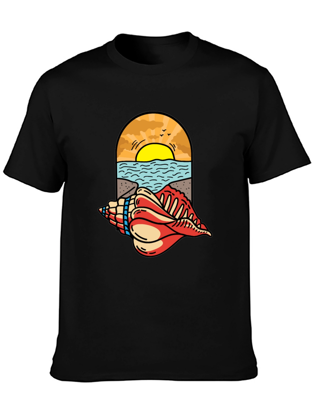 Ocean View Seashell Graphic Tee - Black