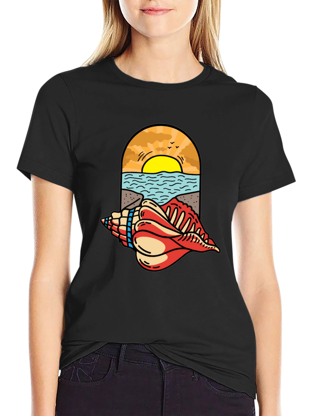 Ocean View Seashell Graphic Tee - Black