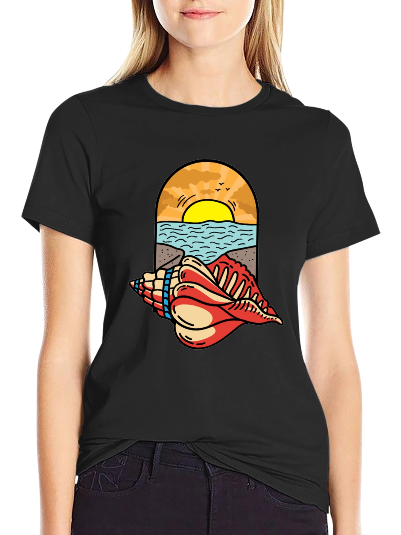 Ocean View Seashell Graphic Tee - Black