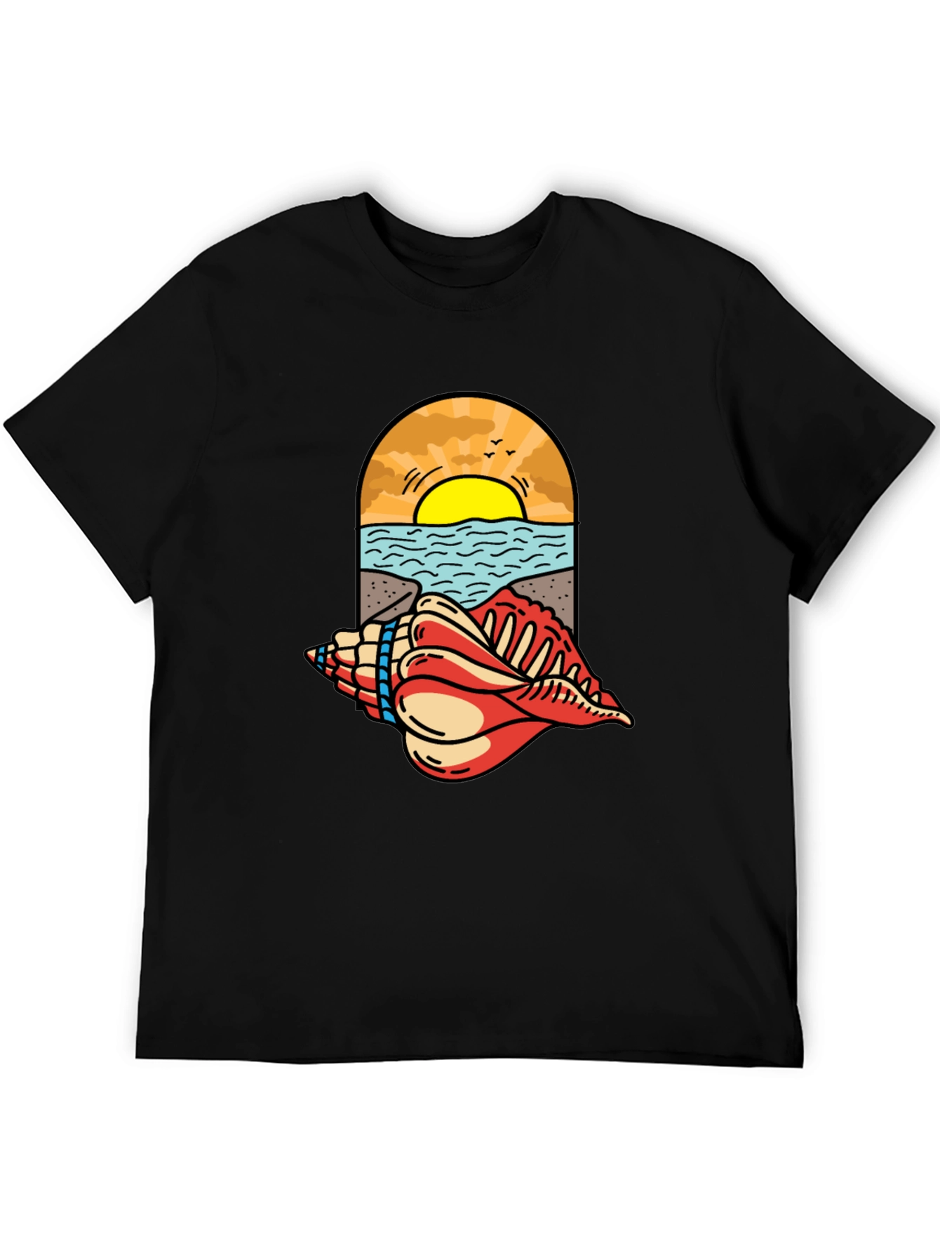 Ocean View Seashell Graphic Tee - Black