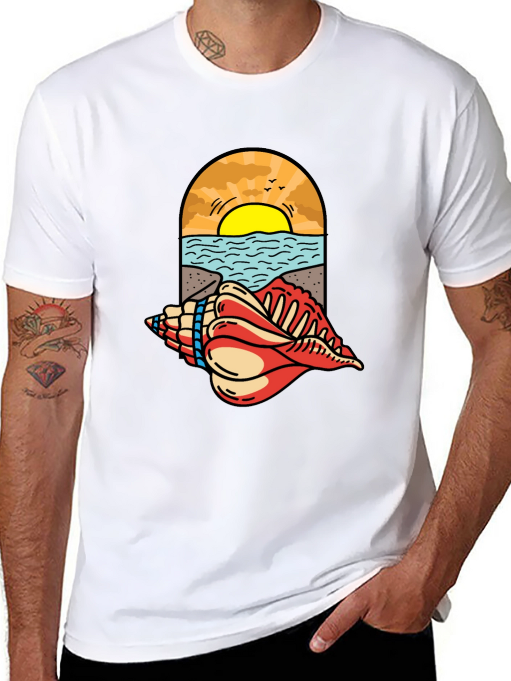 Ocean View Seashell Graphic Tee - Black