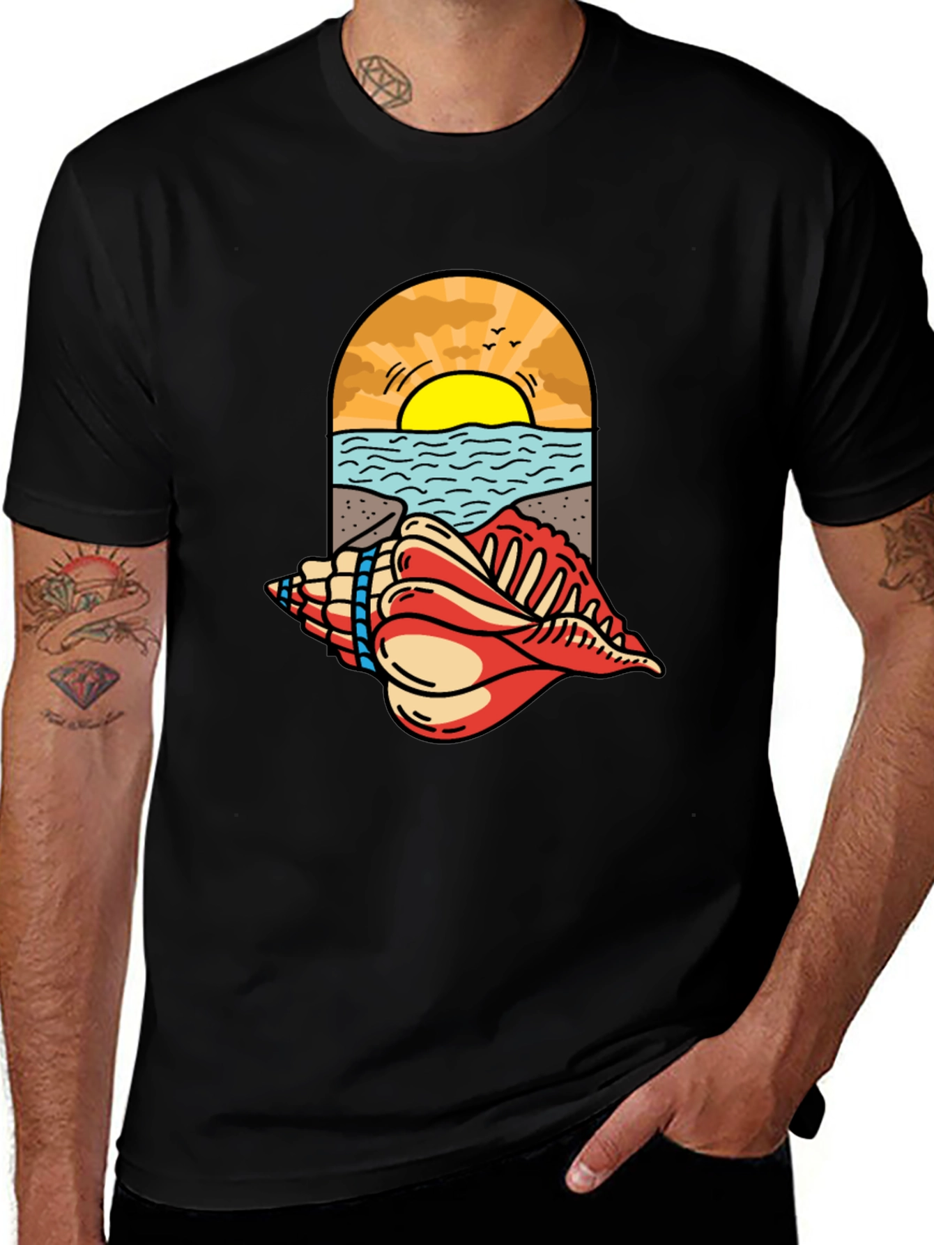 Ocean View Seashell Graphic Tee - Black