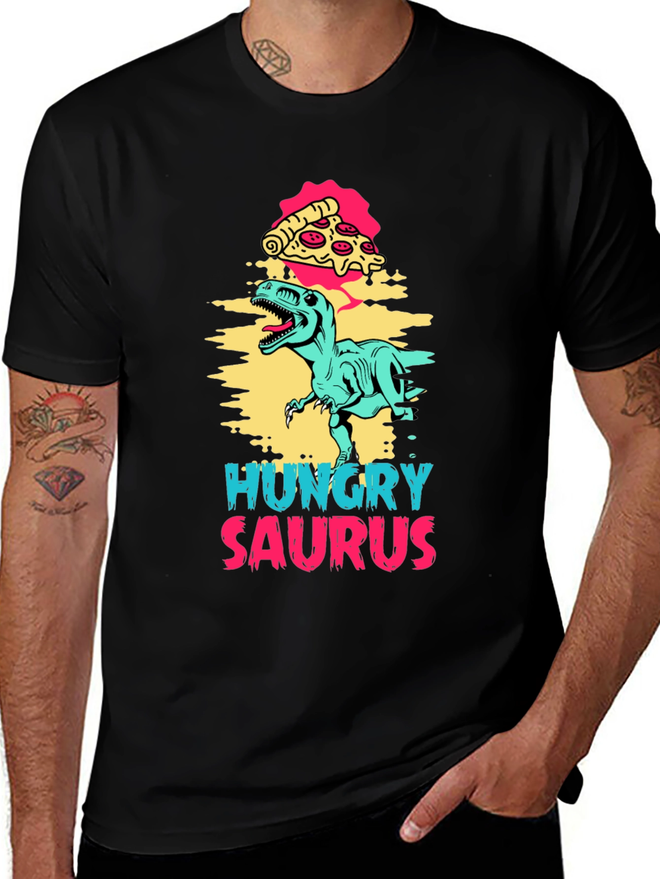 Hungry Saurus Dinosaur Pizza Graphic Tee