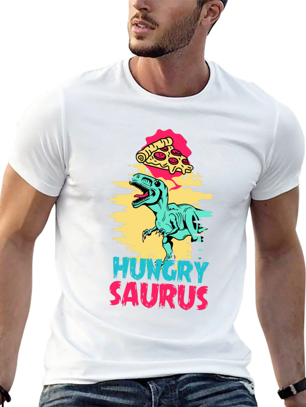 Hungry Saurus Dinosaur Pizza Graphic Tee