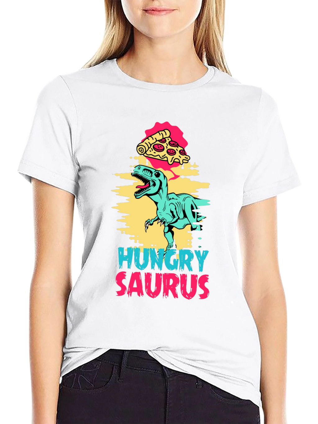 Hungry Saurus Dinosaur Pizza Graphic Tee