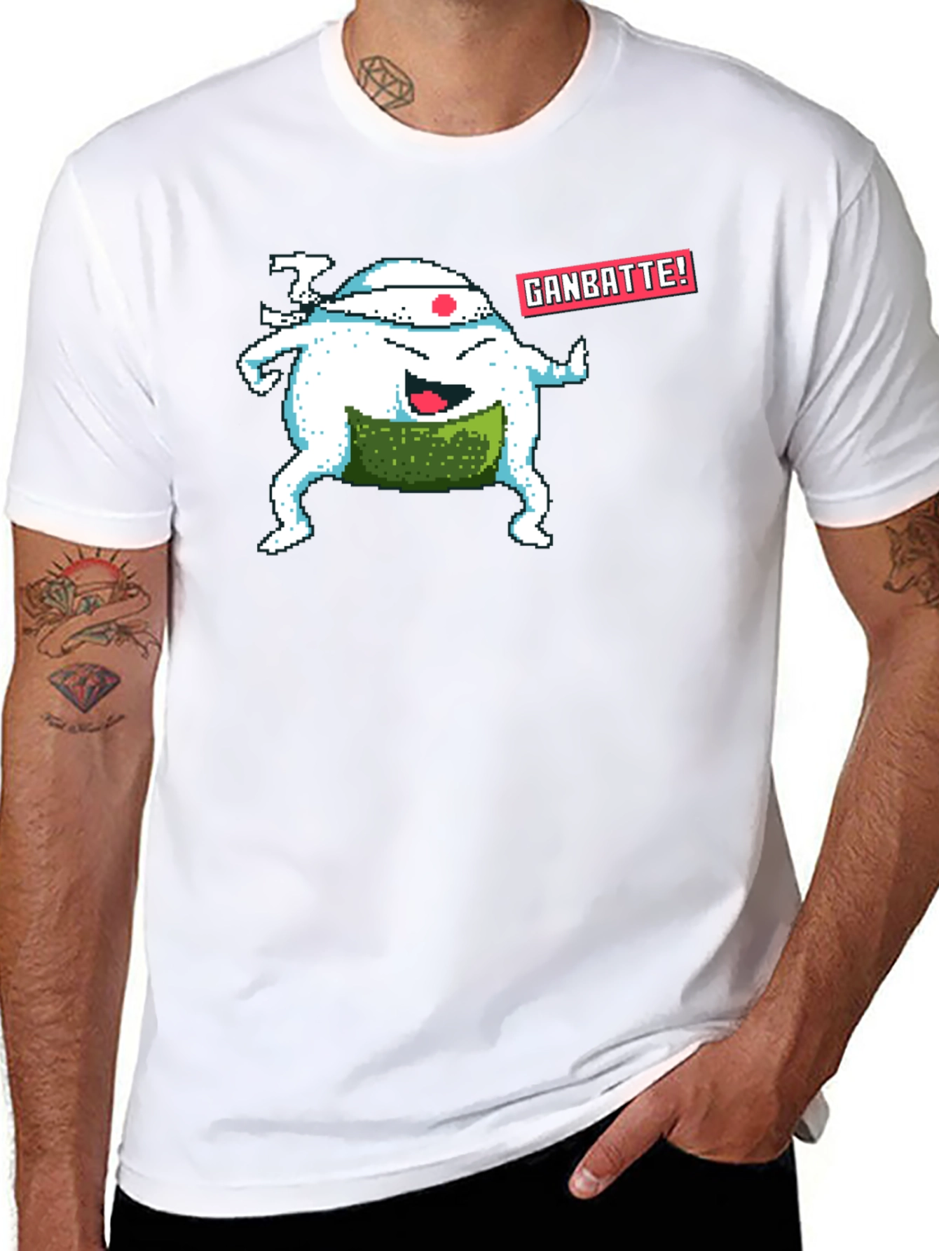 Pixel Art Sushi T-Shirt - Ganbatte! Design