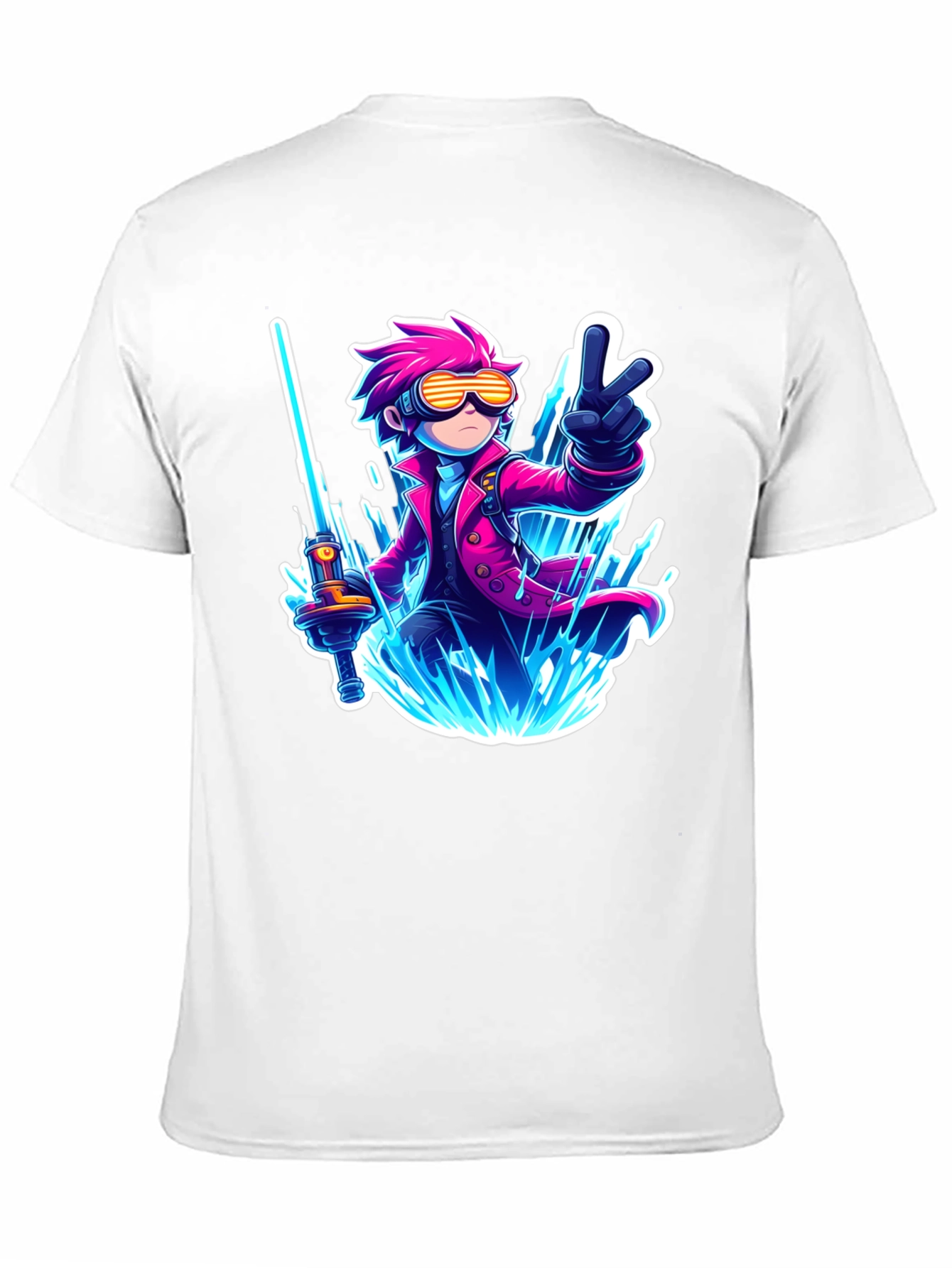Anime Style Graphic T-Shirt - Pink Haired Swordsman