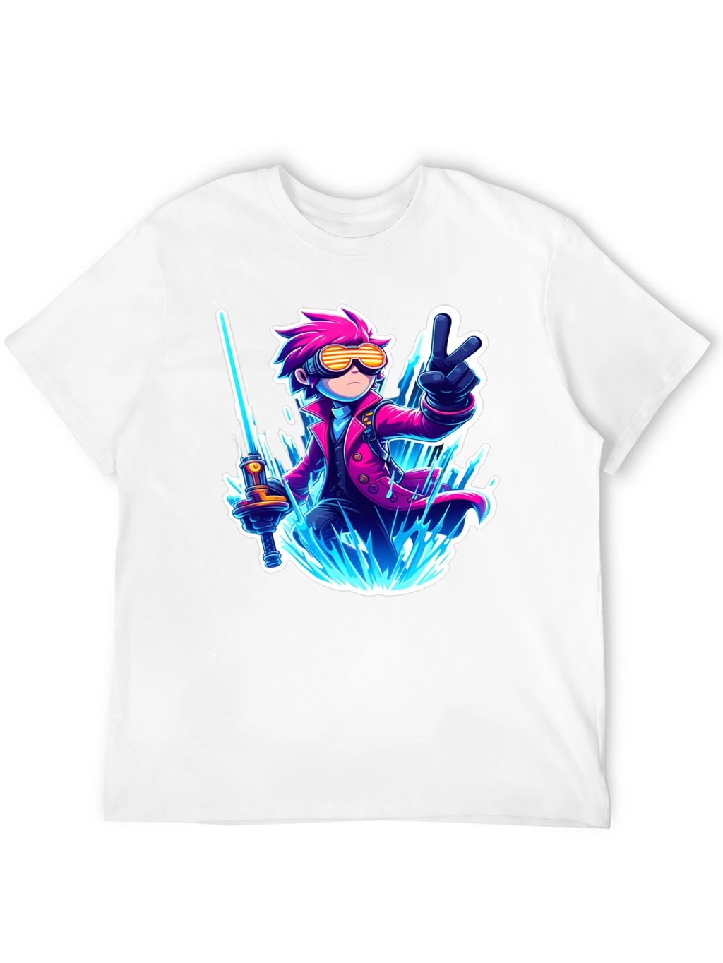 Anime Style Graphic T-Shirt - Pink Haired Swordsman