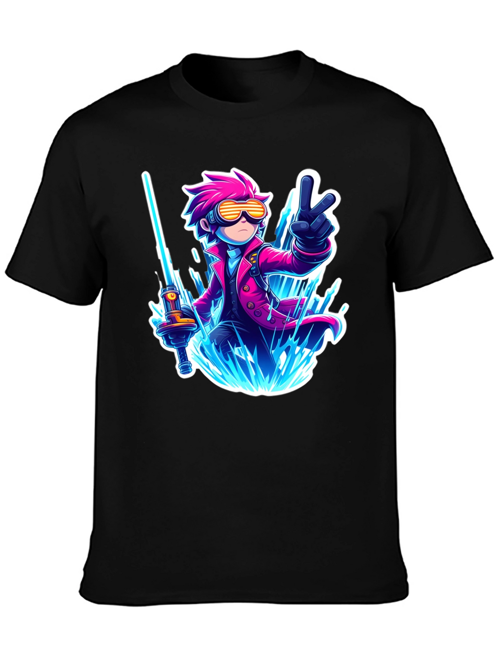 Anime Style Graphic T-Shirt - Pink Haired Swordsman