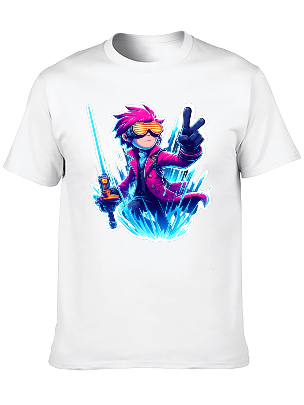 Anime Style Graphic T-Shirt - Pink Haired Swordsman