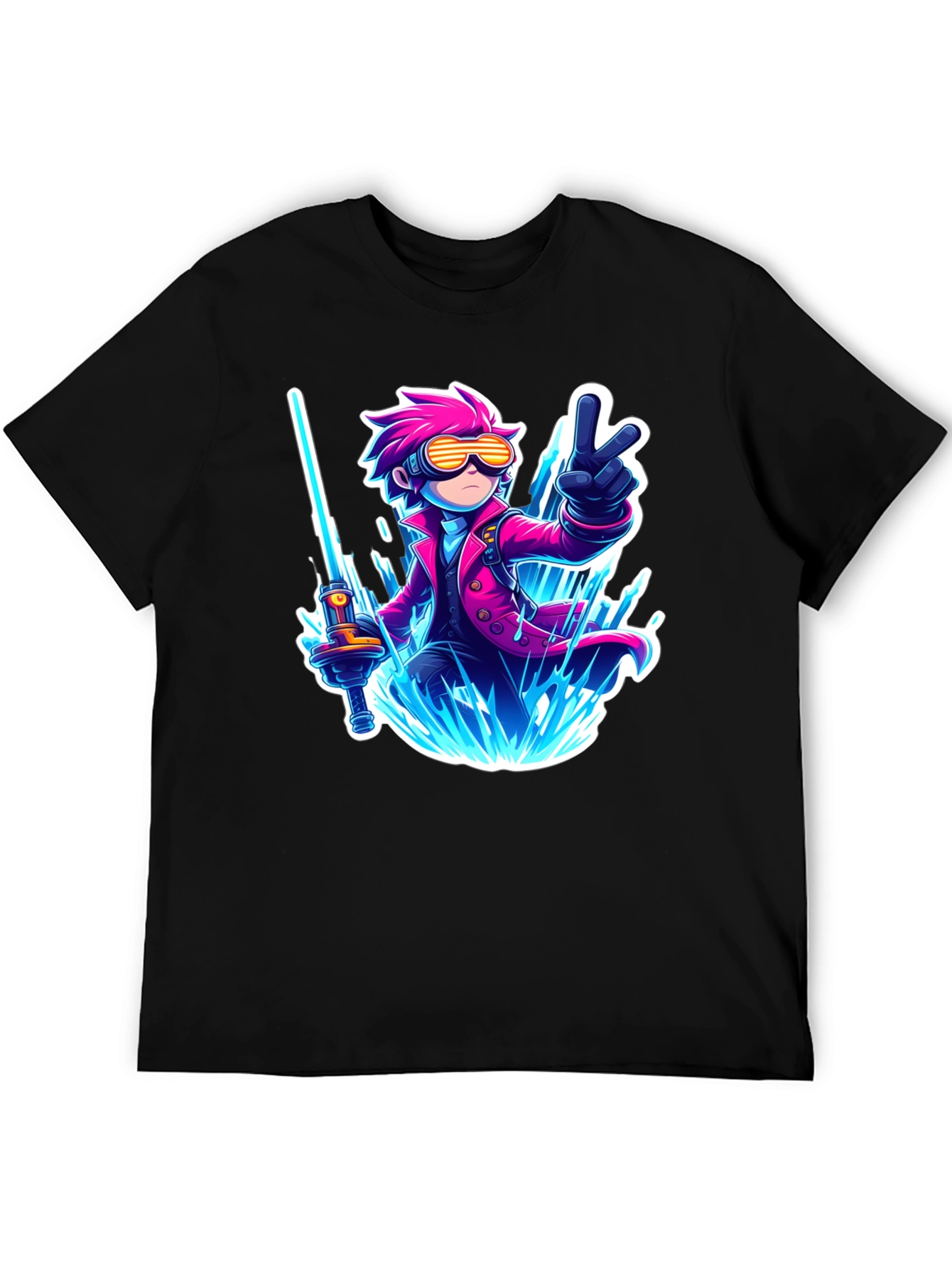 Anime Style Graphic T-Shirt - Pink Haired Swordsman