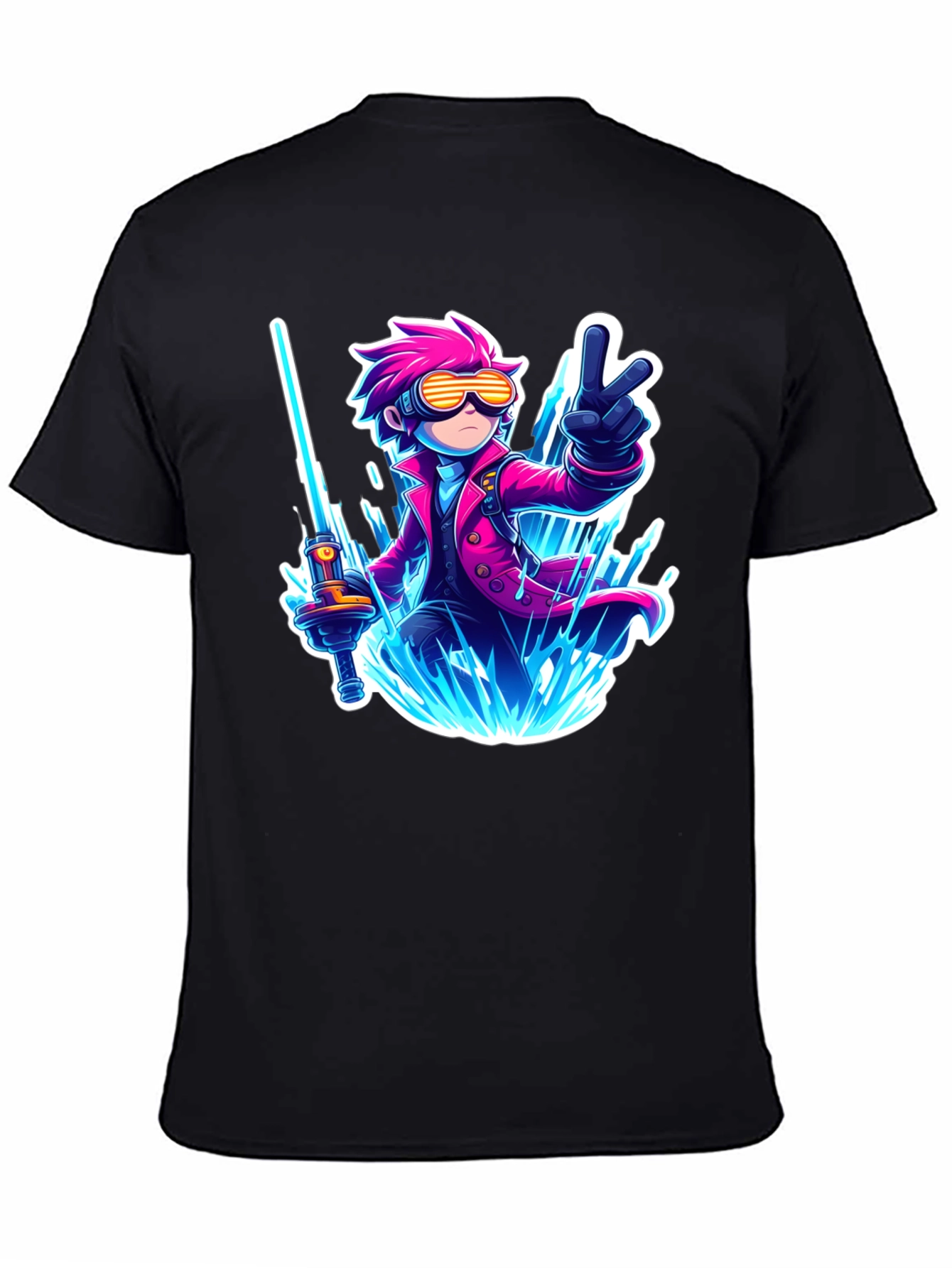 Anime Style Graphic T-Shirt - Pink Haired Swordsman
