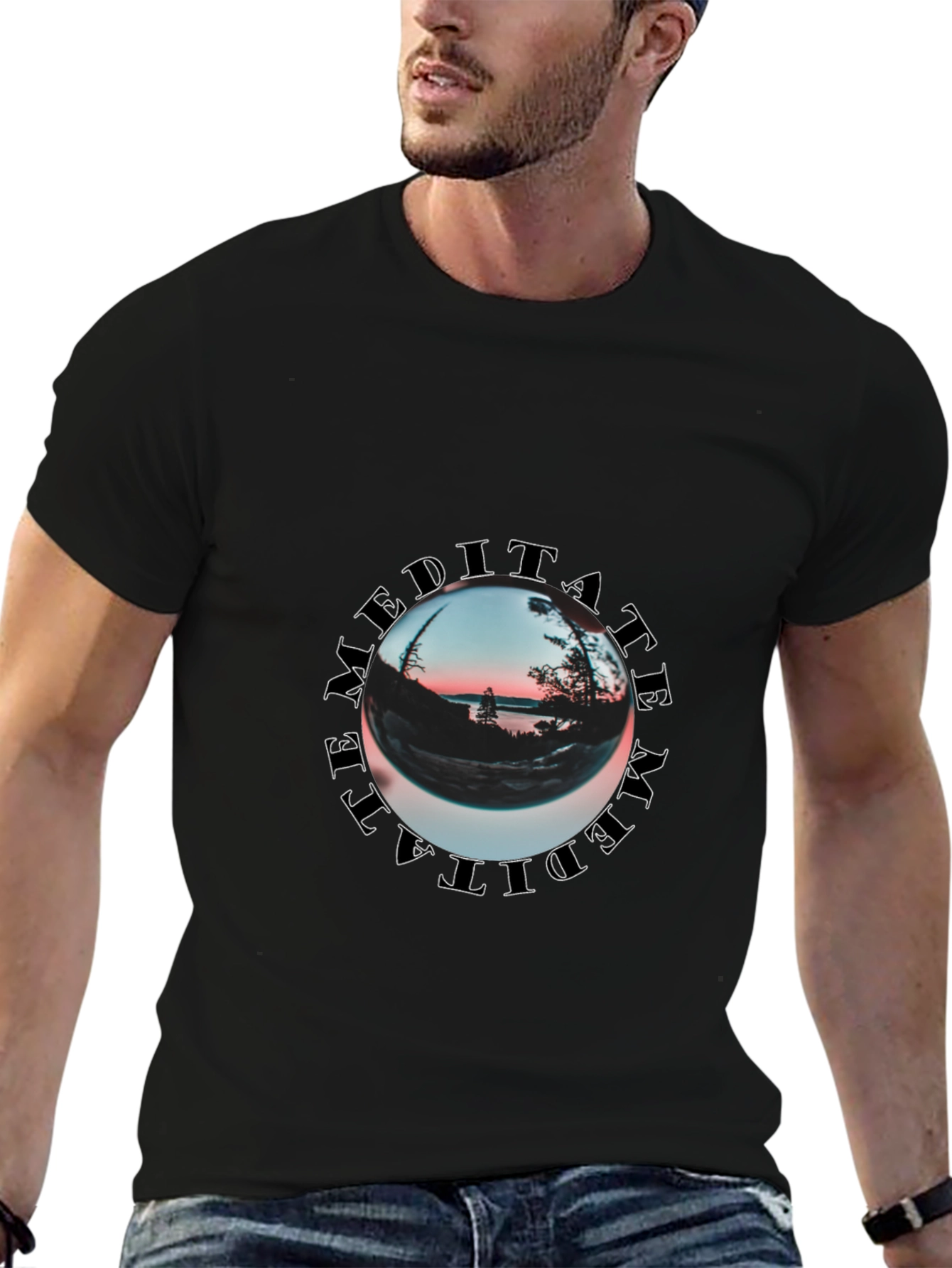 Meditate Graphic Print Black T-Shirt