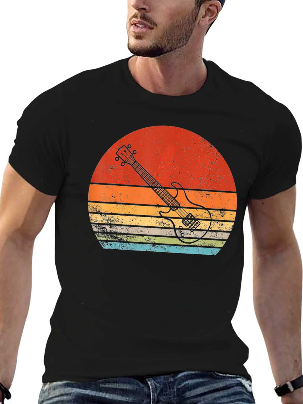 Retro Guitar Sunset Graphic Tee