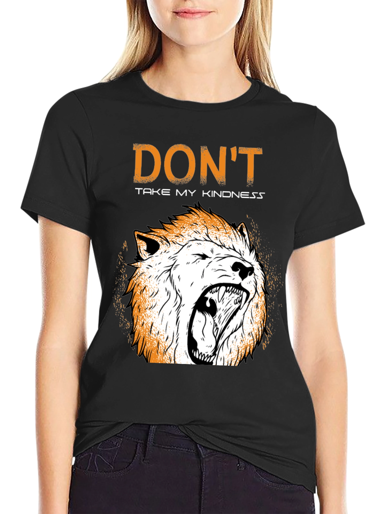Dont Take My Kindness Lion Graphic Tee - Black Cotton Blend