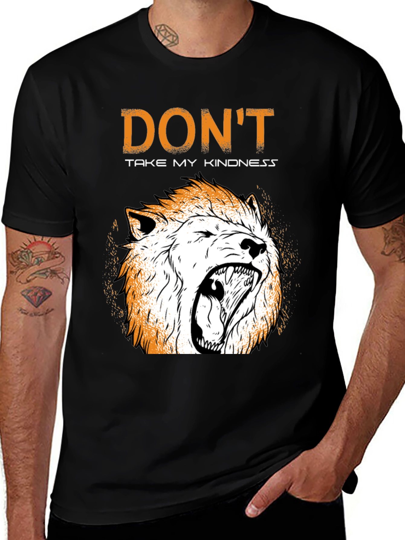 Dont Take My Kindness Lion Graphic Tee - Black Cotton Blend