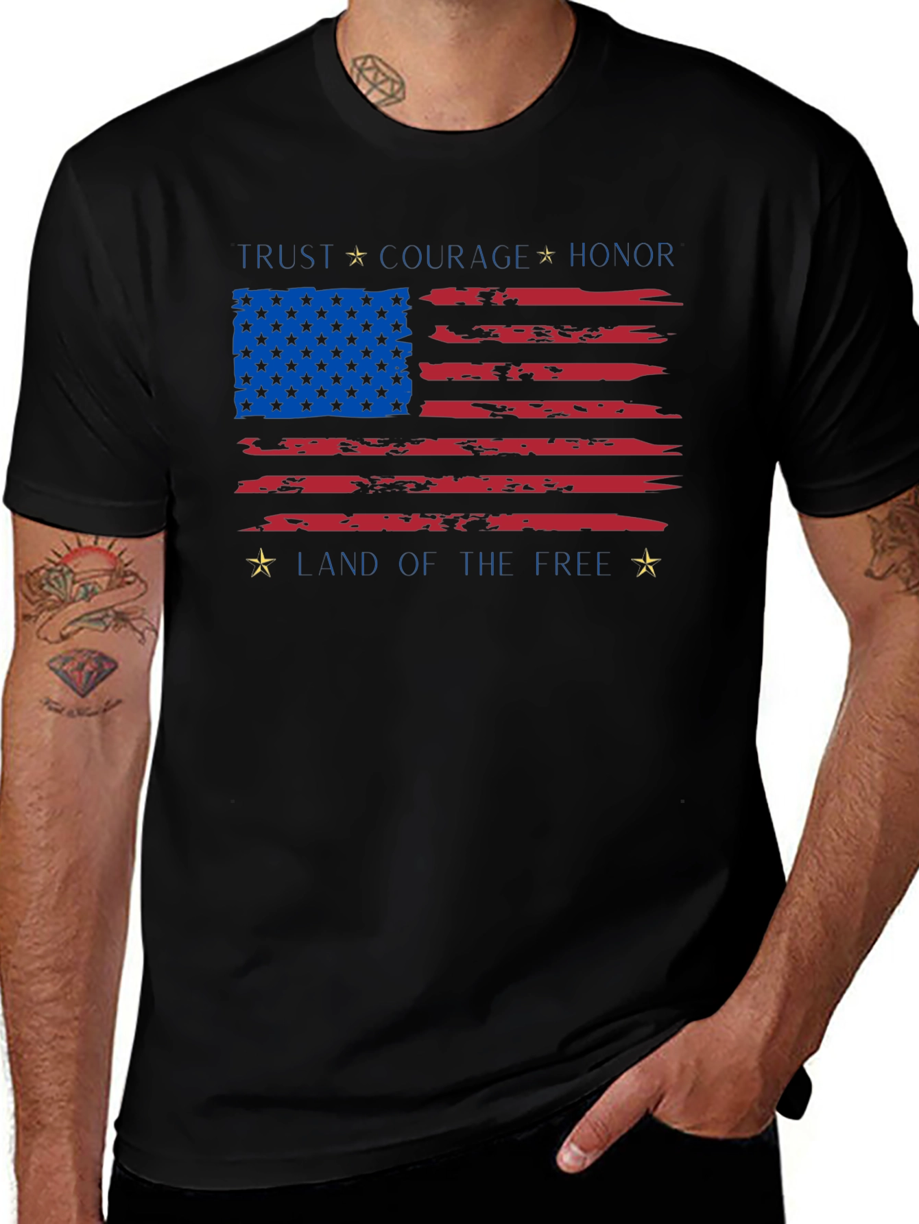 Patriotic USA Flag T-Shirt - Trust Courage Honor