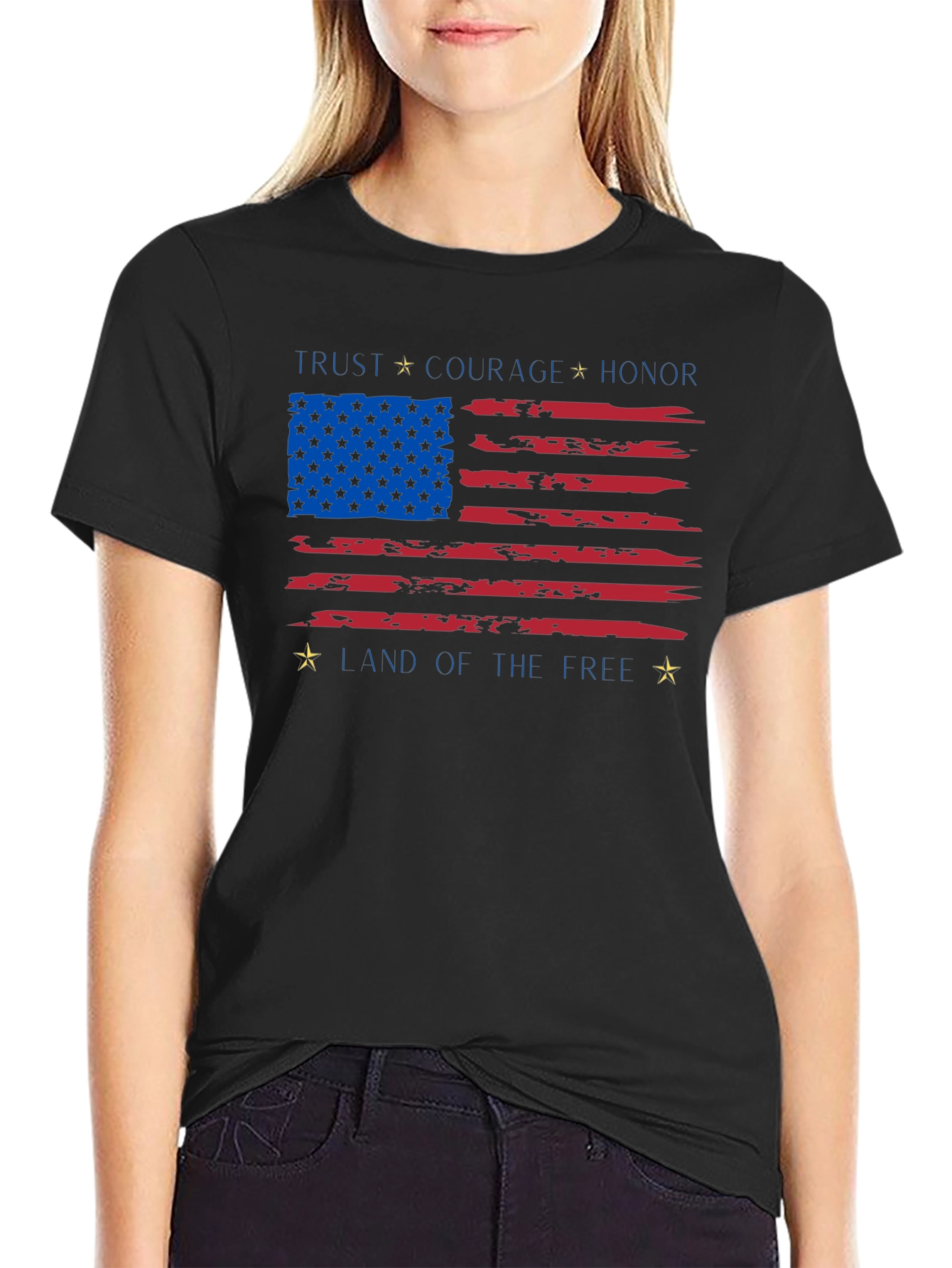 Patriotic USA Flag T-Shirt - Trust Courage Honor