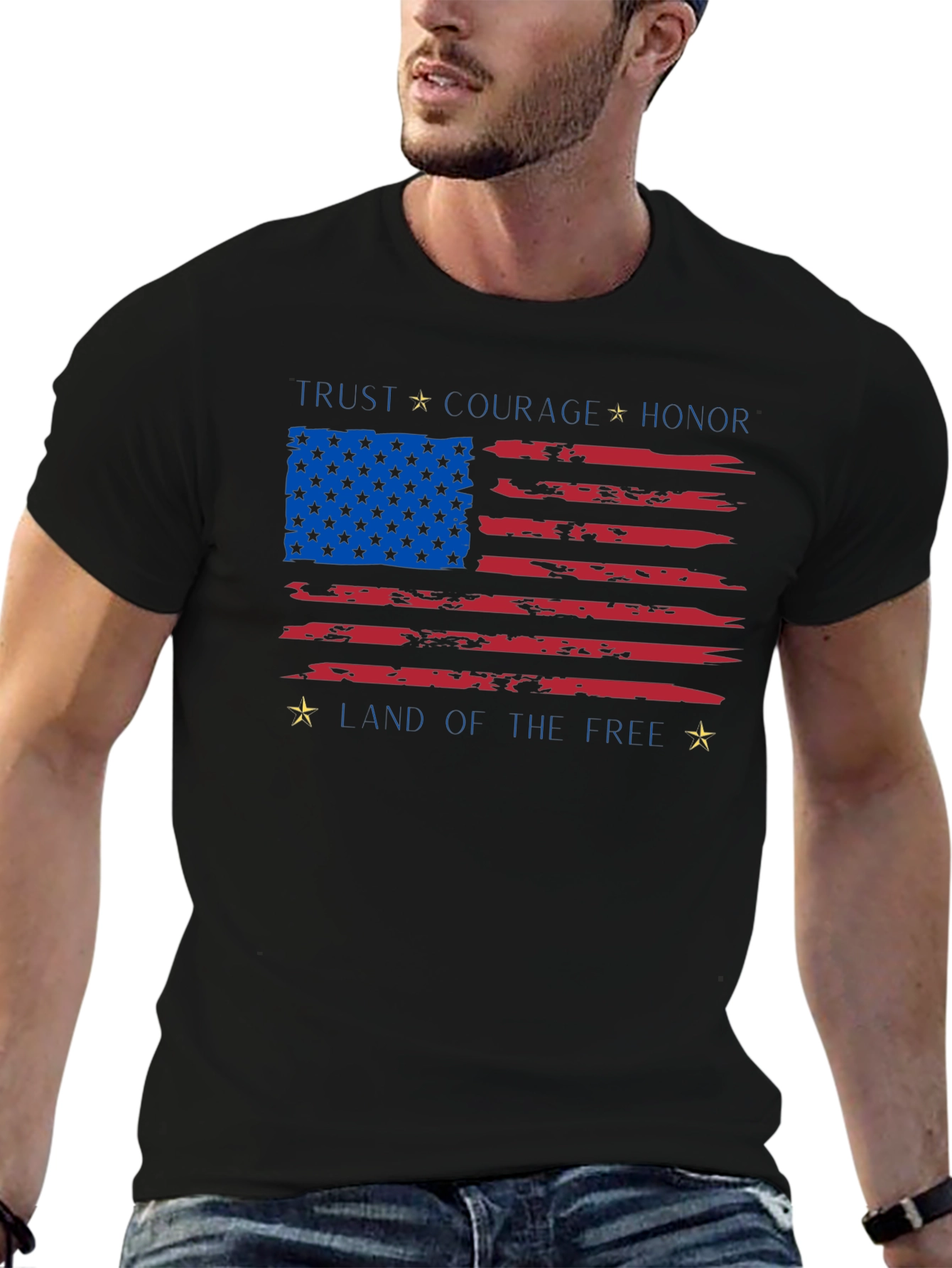 Patriotic USA Flag T-Shirt - Trust Courage Honor