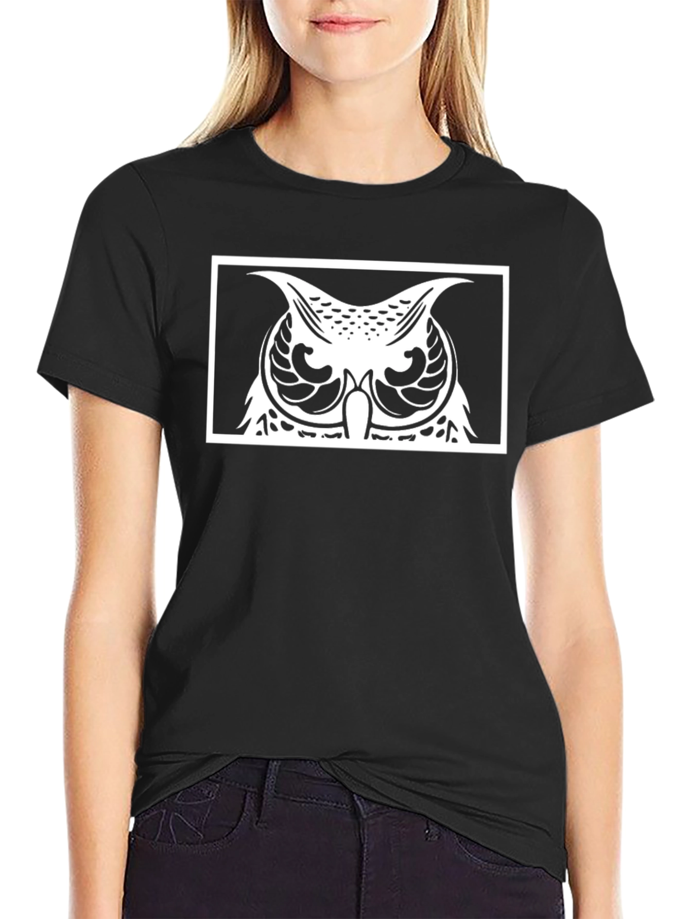 Owl Graphic Print Black T-Shirt