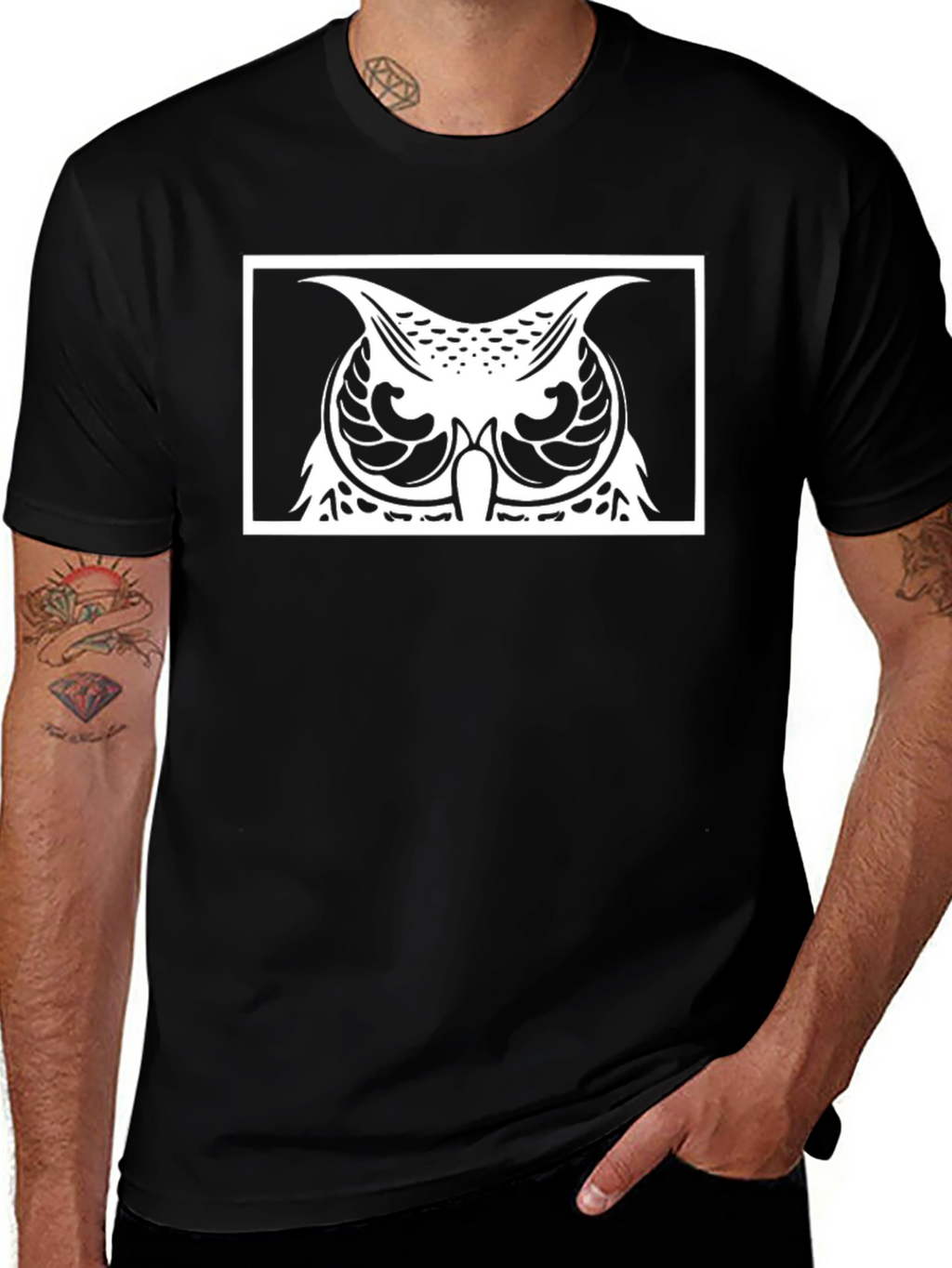 Owl Graphic Print Black T-Shirt