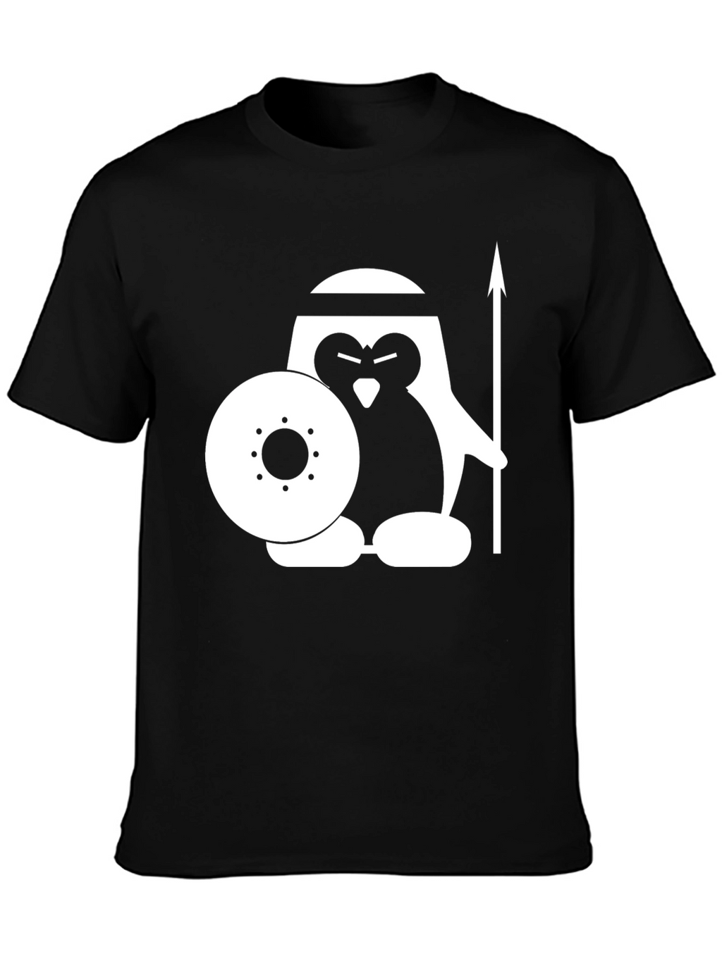 Warrior Penguin Graphic T-Shirt - Black Cotton Tee