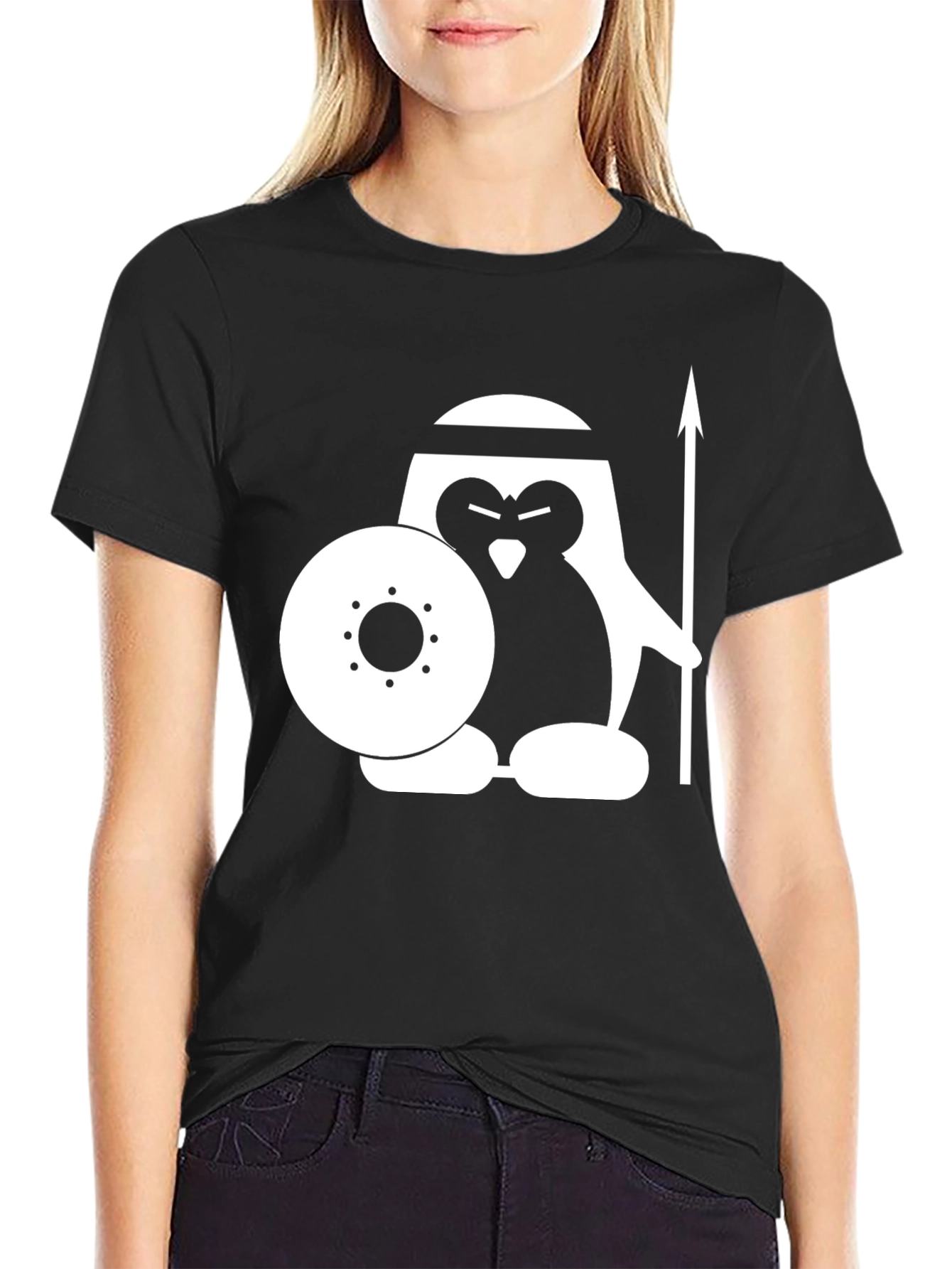 Warrior Penguin Graphic T-Shirt - Black Cotton Tee